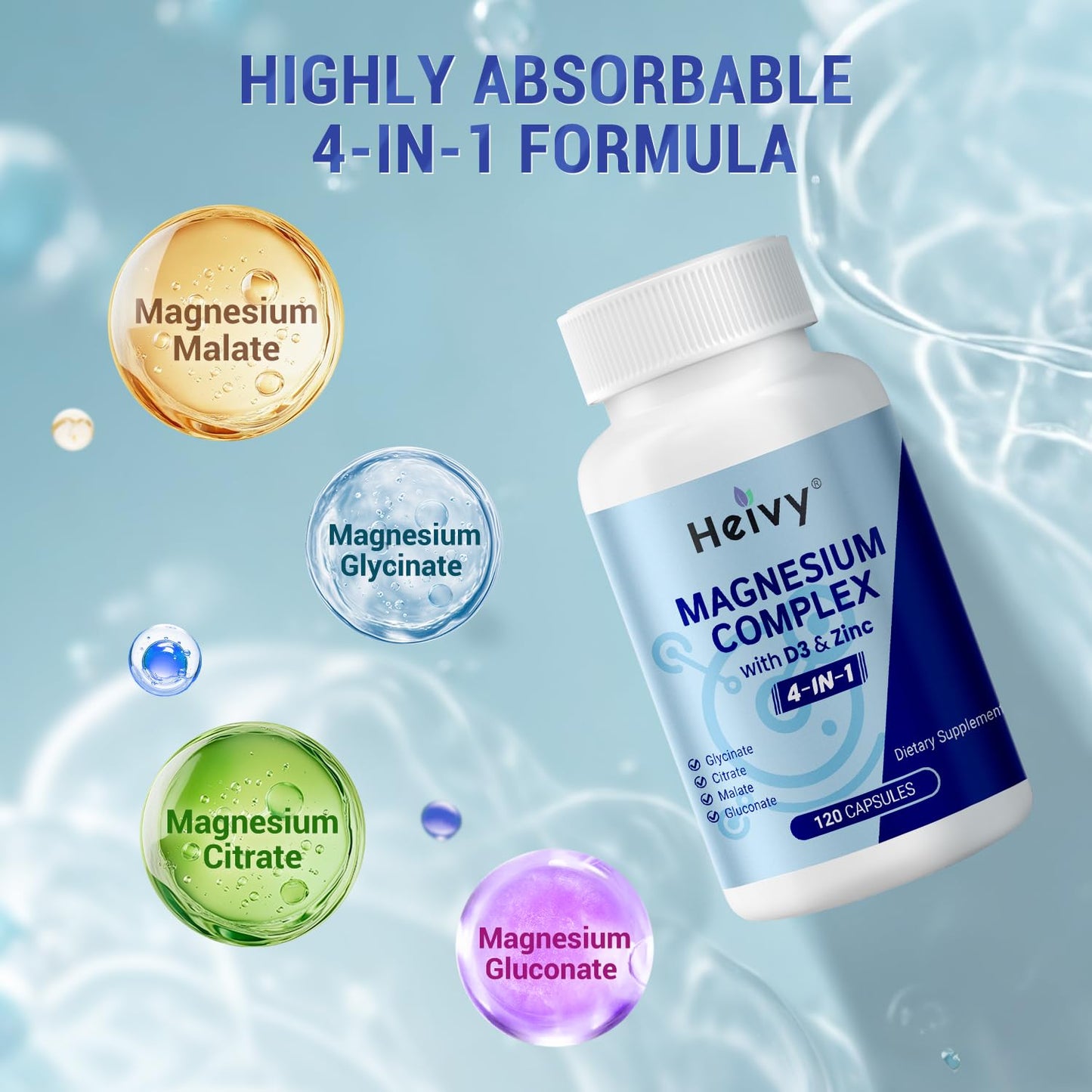 Heivy 4-in-1 Magnesium Complex with Zinc & Vitamin D3 Capsules, 120 Count