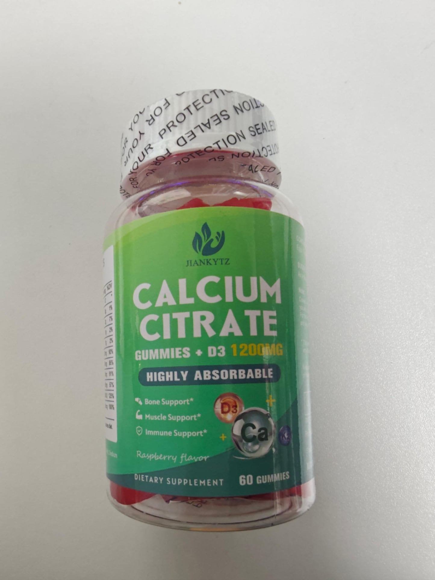 JIANKYTZ 1200mg Calcium Citrate with Vitamin D3 Gummies, 60 Count