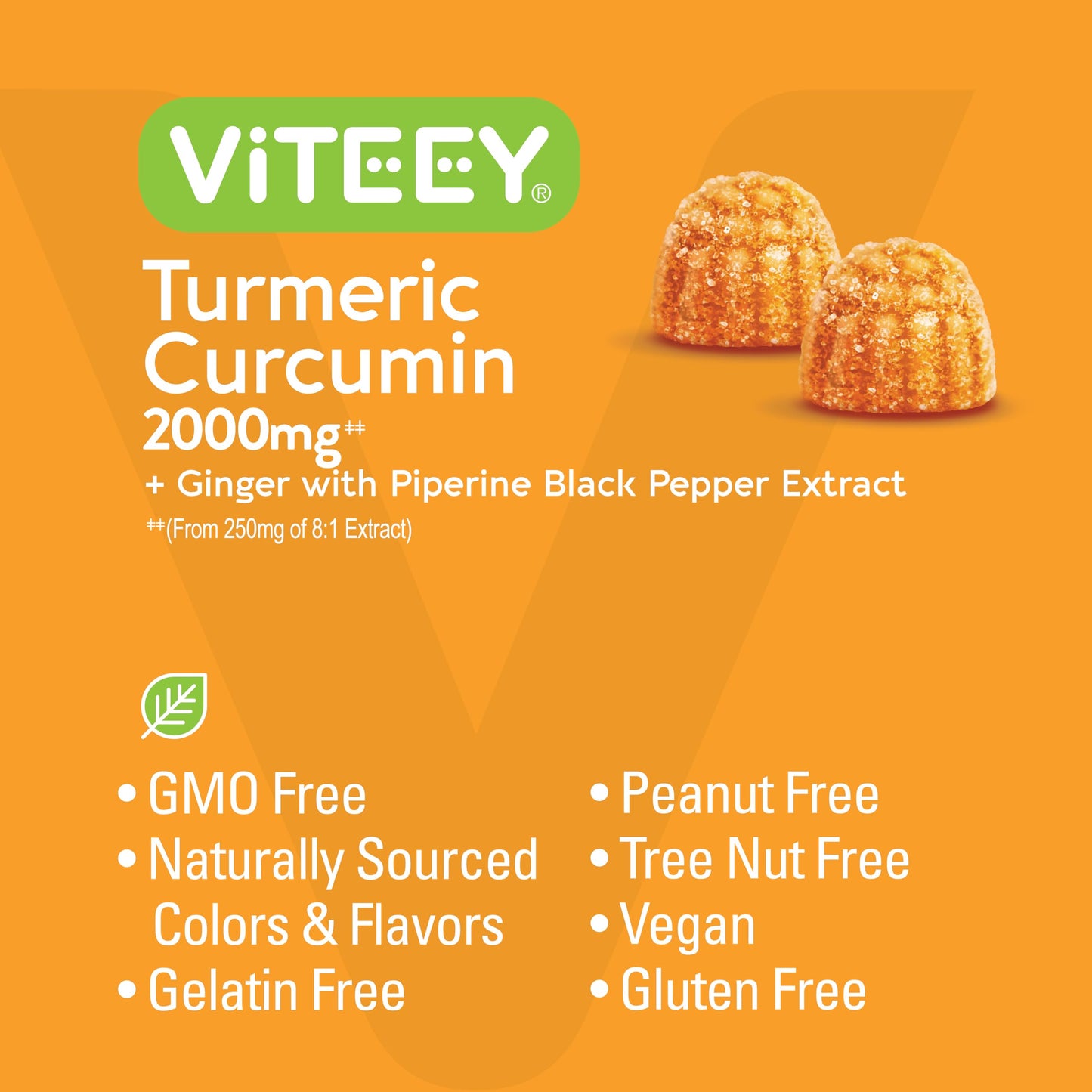 Viteey Turmeric Gummies with Turmeric Curcumin, Ginger & Black Pepper Extract, 120 Gummies