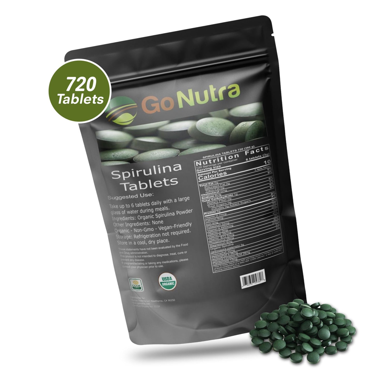 Go Nutra Organic Spirulina 720 Tablets