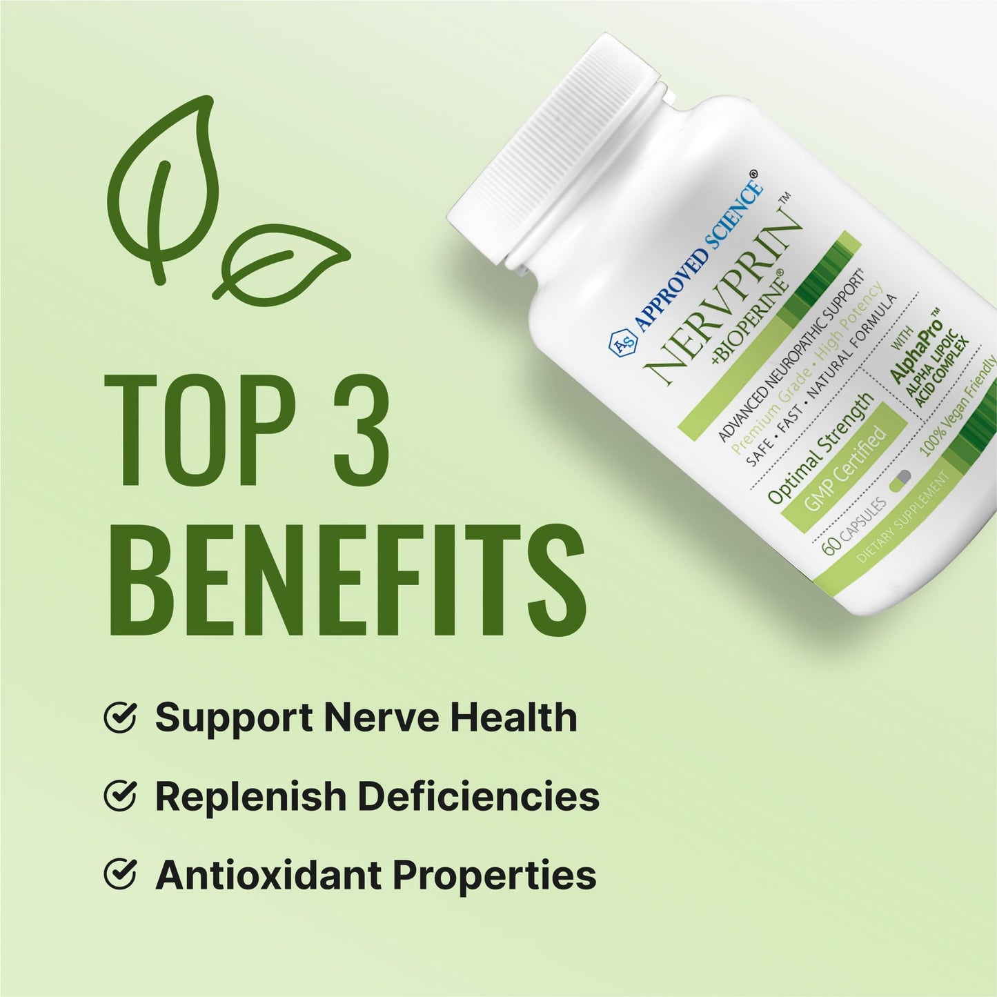 Approved Science Nervprin Nerve Support Benfotiamine, B12, R-Alpha-Lipoic Acid, Corydalis, Boswellia, BioPerine - 180 Capsules