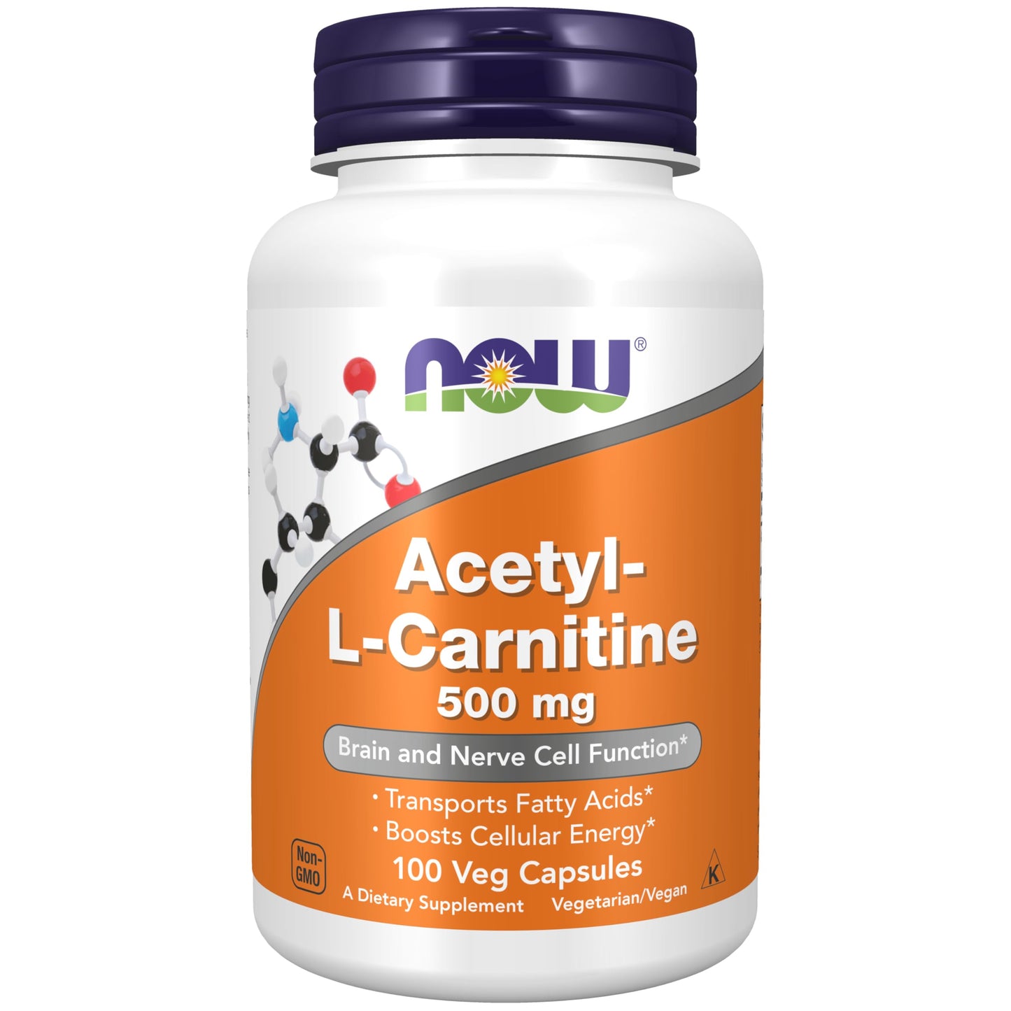 NOW Foods Acetyl-L-Carnitine 500 mg, Amino Acid, Brain and Nerve Cell Function, 100 Veg Capsules
