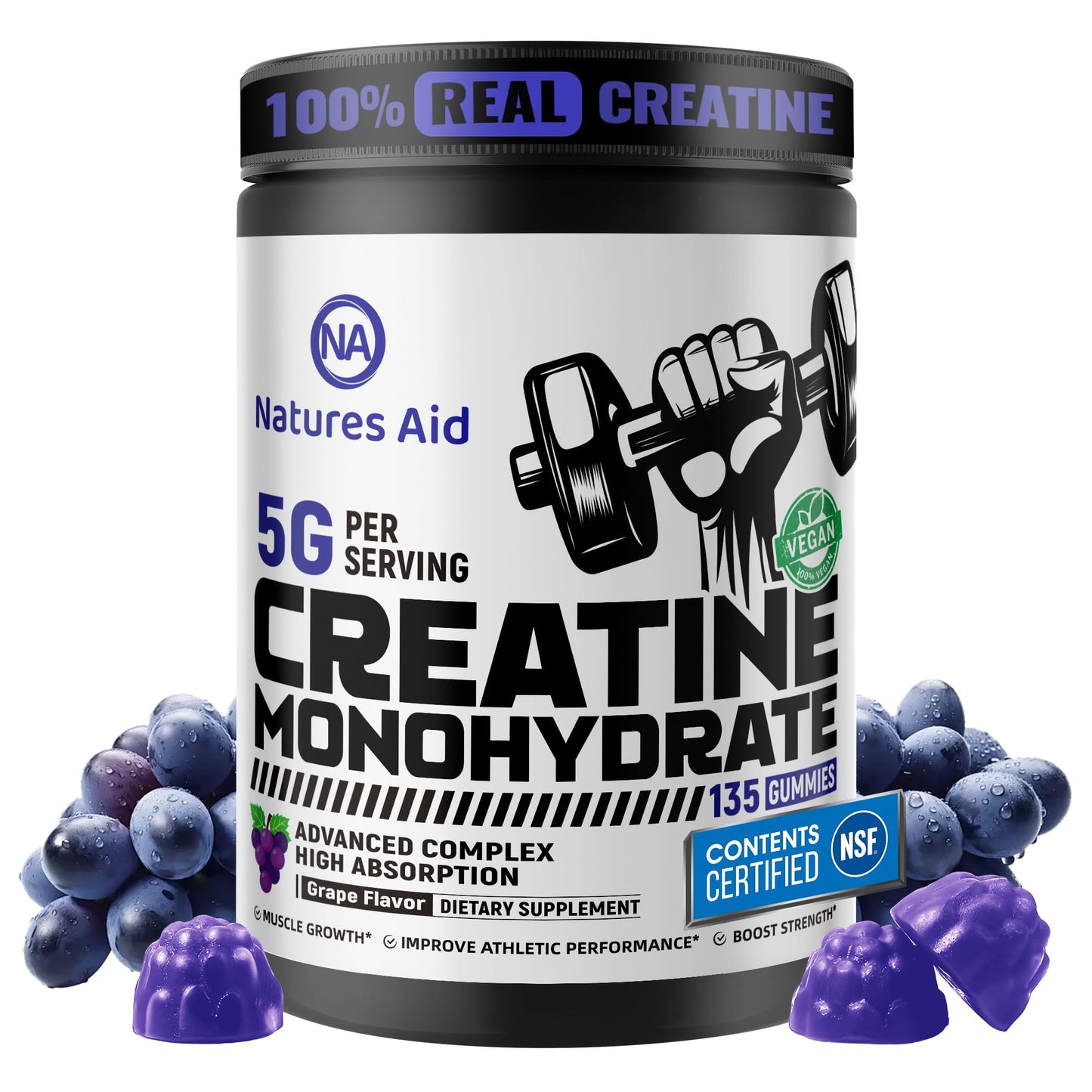 Natures Aid Creatine Monohydrate Gummies 135 Count