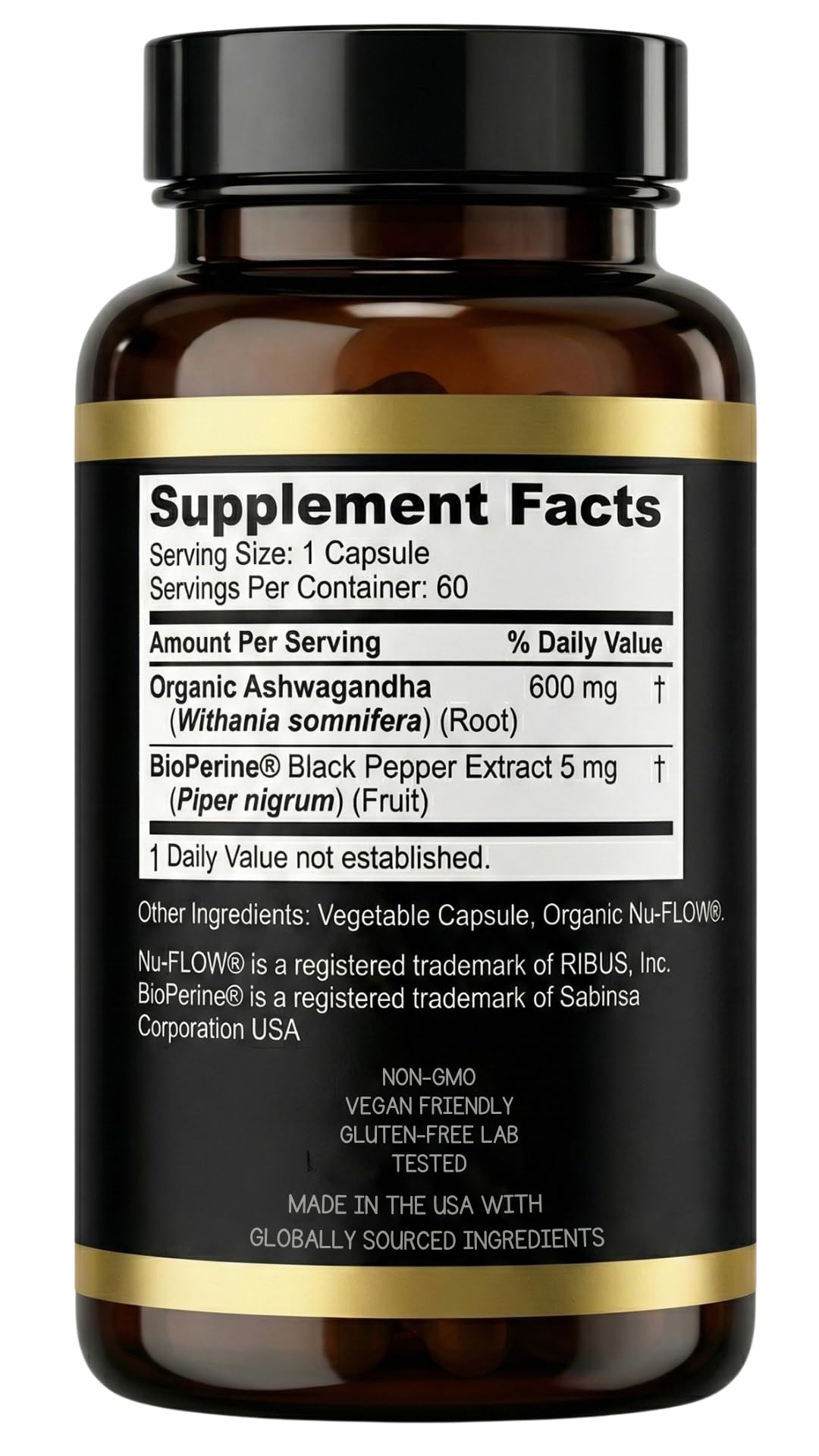 AYÜVRA Ashwagandha Capsules with BioPerine 600mg Root Extract, Stress Support for Mood, Focus & Healthy Cortisol Levels, 60 Capsules