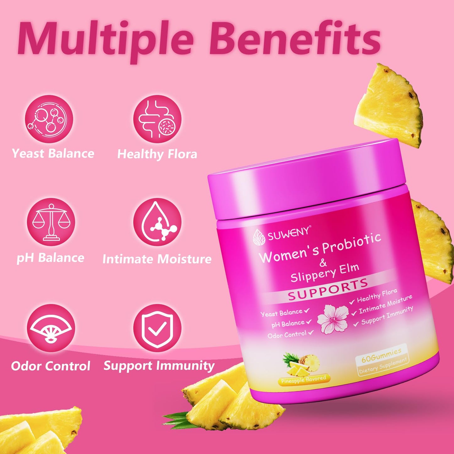 SUWENY Her Juicy Feminine Probiotics Gummies, 60 Gummies