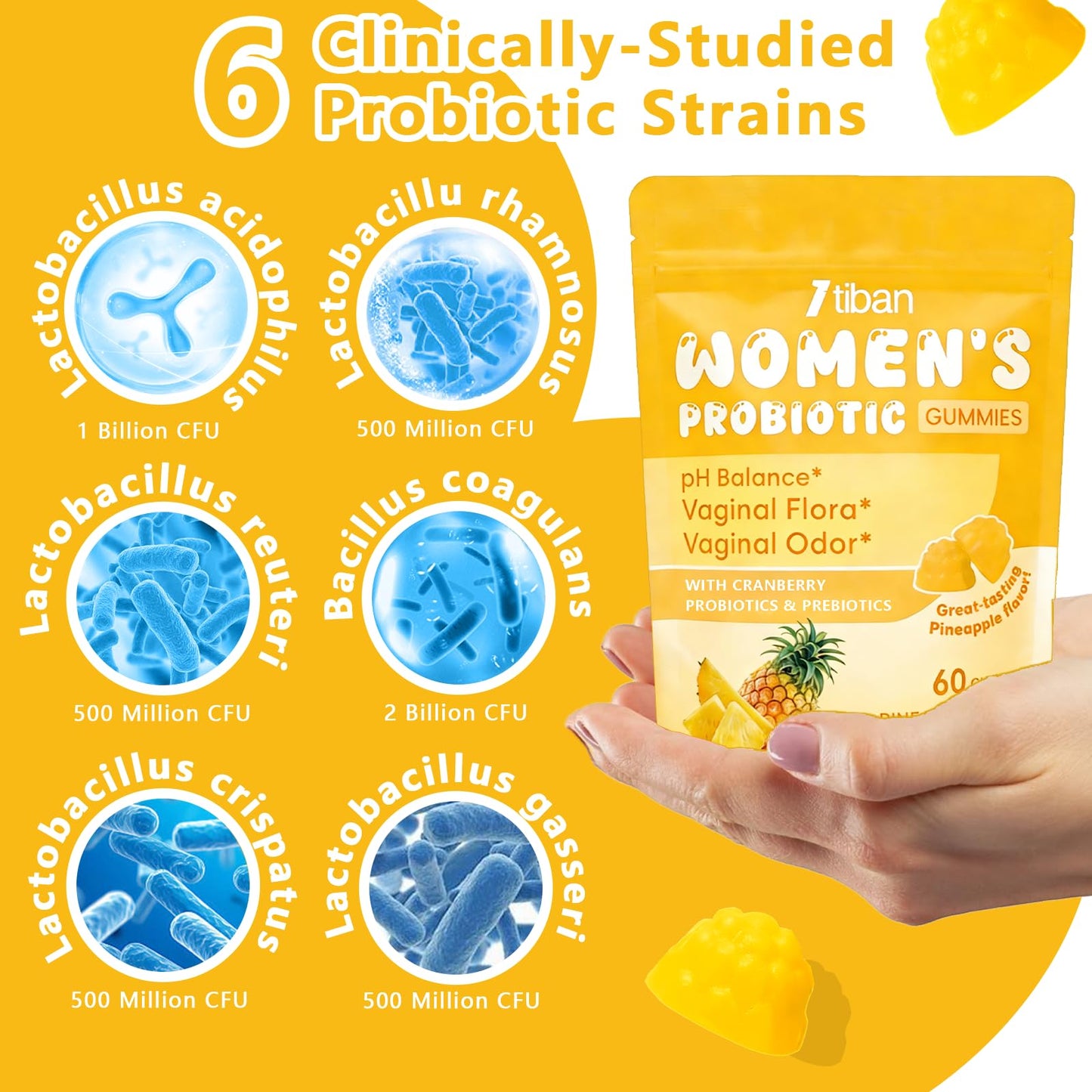 Itiban Vaginal Probiotics for Women, Premium Feminine pH Balance, Odor & Yeast Balance + Vitamin C for Immune Support, 60 Gummies