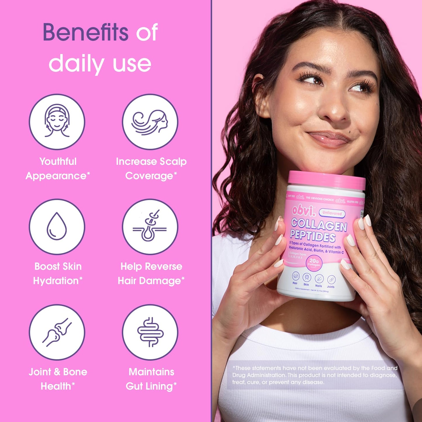Obvi Multi Collagen Peptides & Hyaluronic Acid & Vitamin C Powder, 10.17 oz