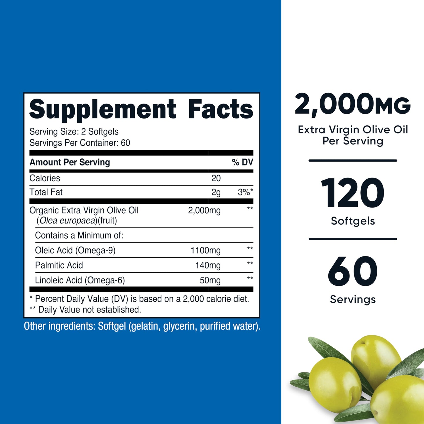 Nutricost Extra Virgin Olive Oil Supplement (2,000mg) Softgels, 120 Count