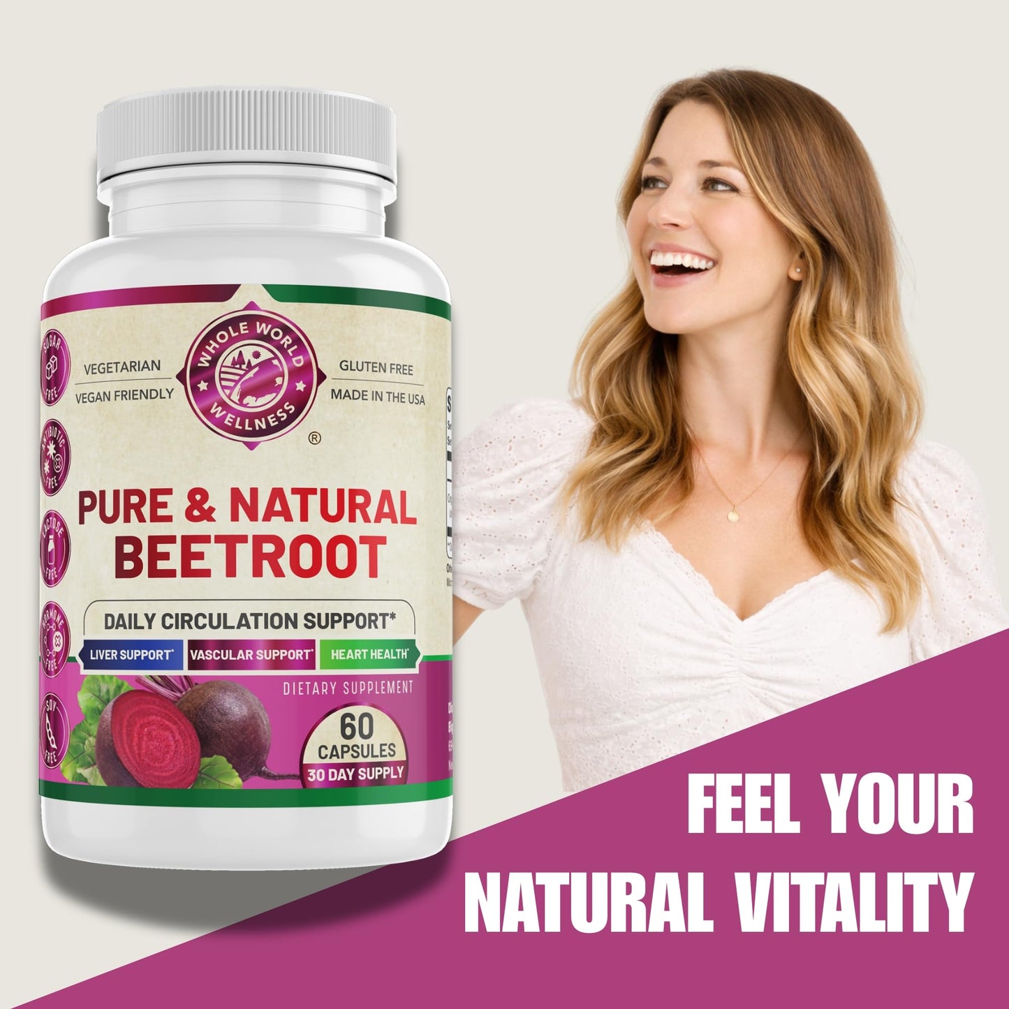 WHOLE WORLD WELLNESS Organic Beetroot Plus Capsule 60 Capsules