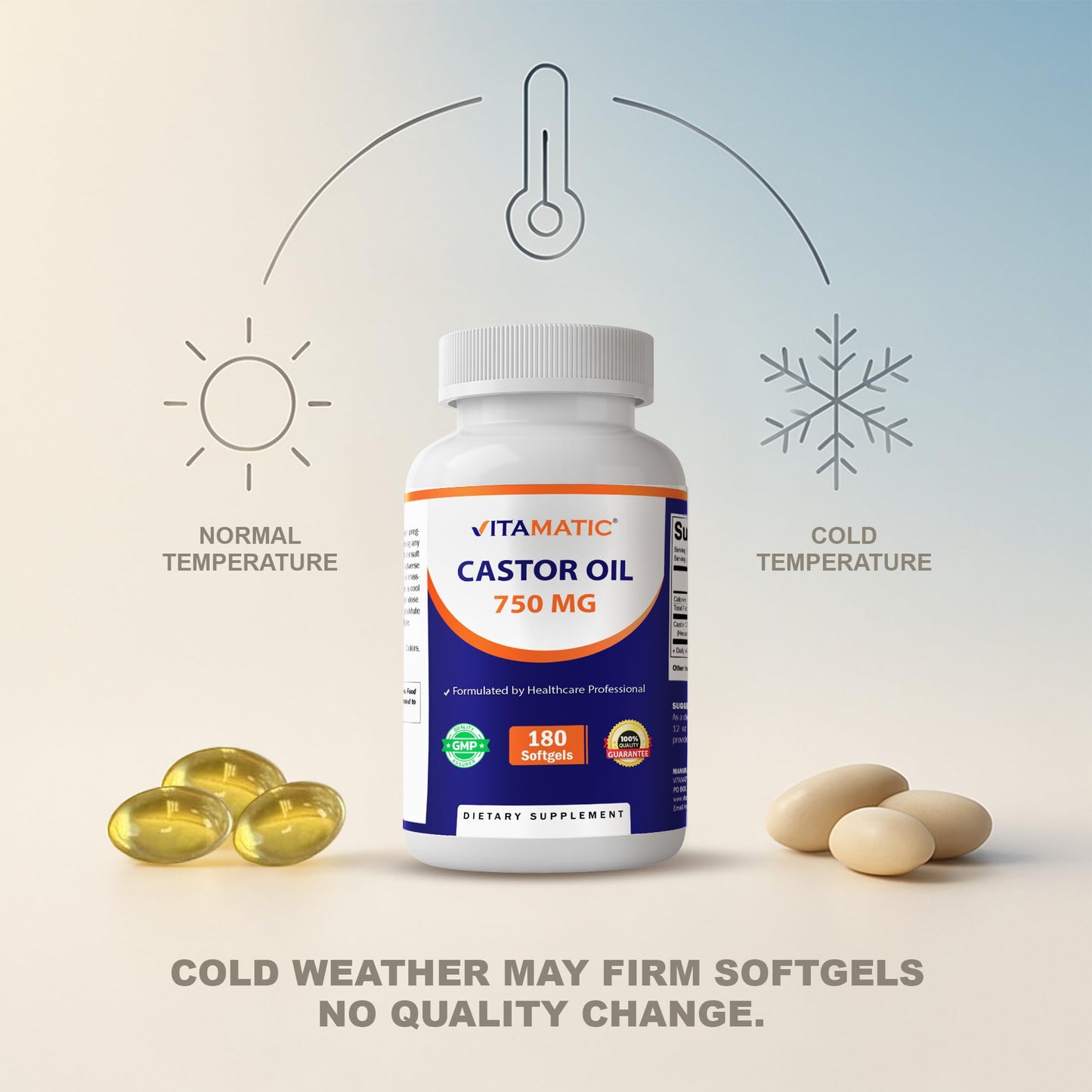 Vitamatic Castor Oil 750 mg, 180 Softgels