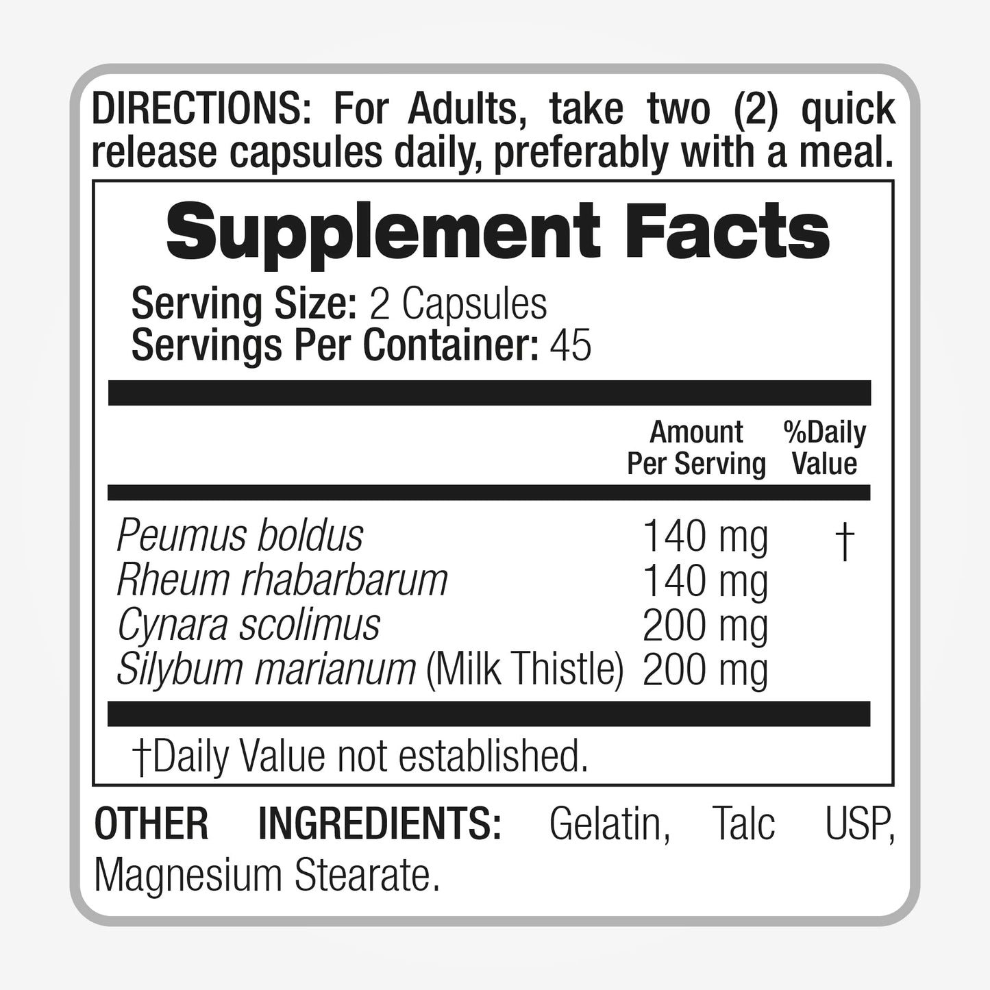 FITO MEDIC'S Liver Supplement with Milk Thistle, Artichoke, Boldo and Rhubarb, Herbal Formula Capsule, 90 Count