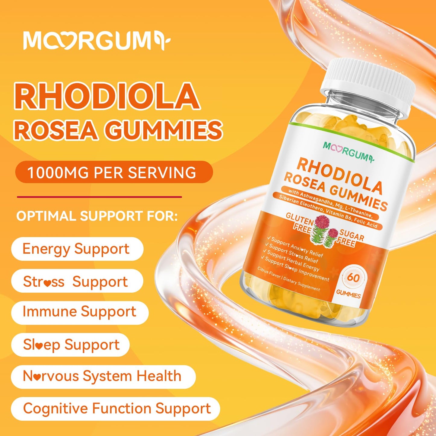 MOORGUMY Rhodiola Rosea Gummies, 60 Count