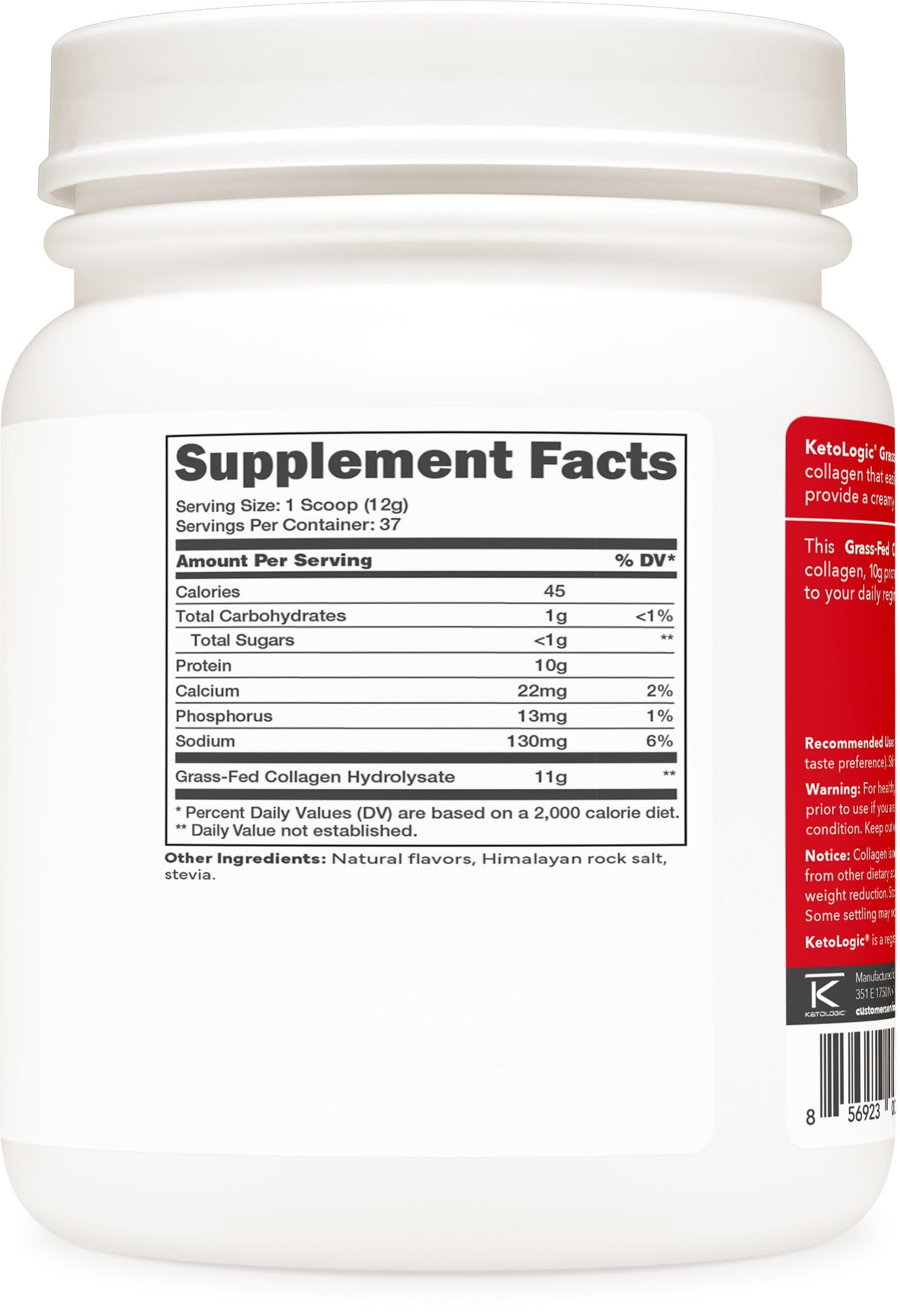 Ketologic Grass Fed Collagen Hydrolysate Powder Vanilla, 16.2 oz