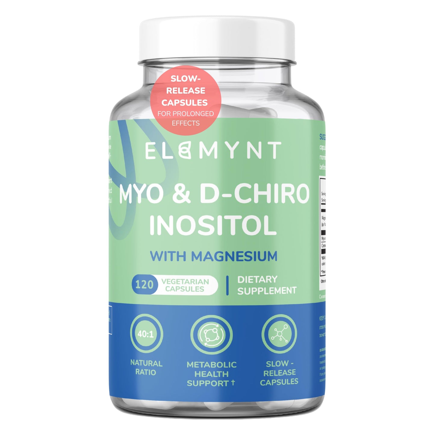 ELEMYNT Inositol Supplement with Myo-Inositol & D-Chiro Magnesium Citrate, 40:1 Ratio Capsule, 120 Capsules