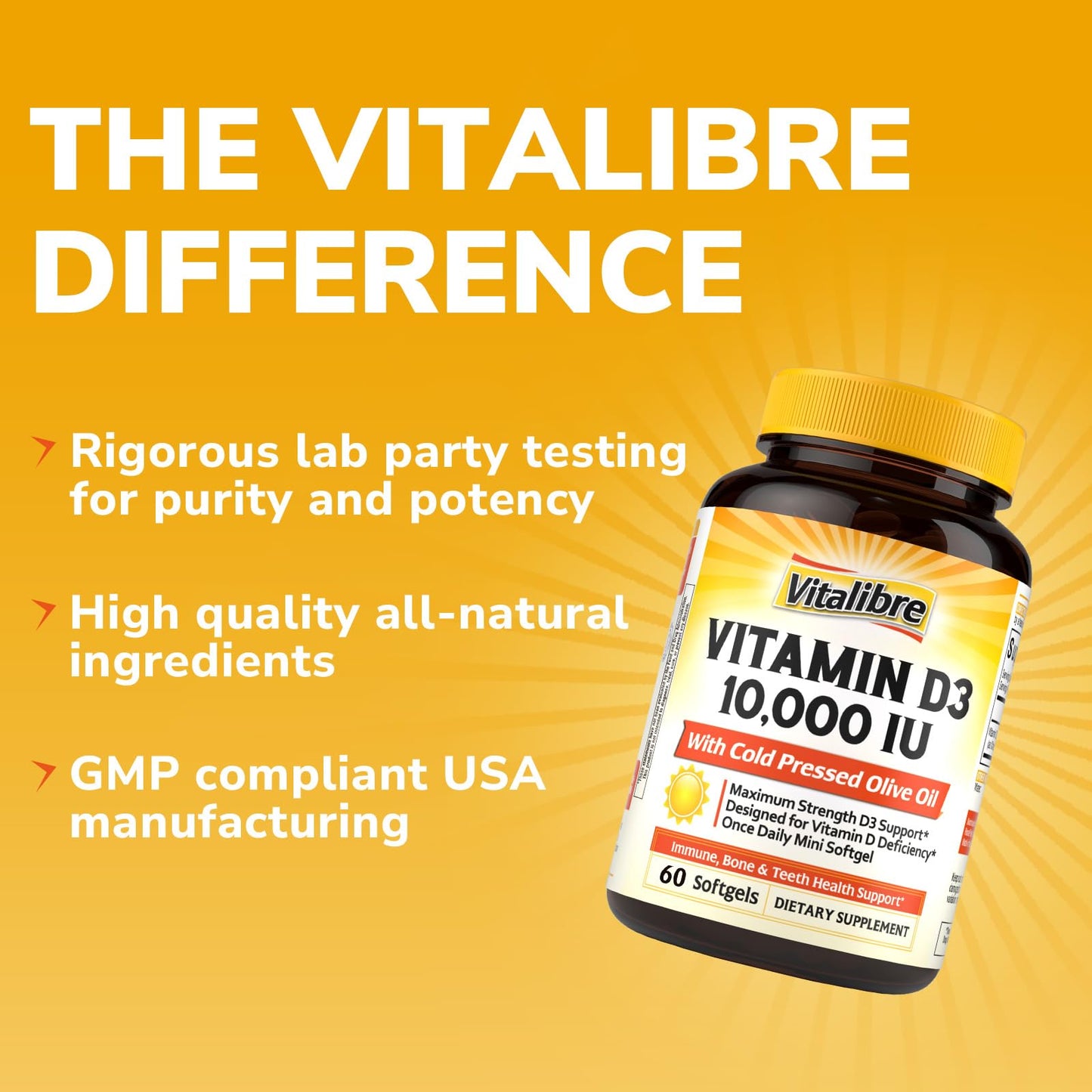 Vitalibre Vitamin D3 Maximum Strength Softgels 10,000 IU (250 mcg), 60 Count