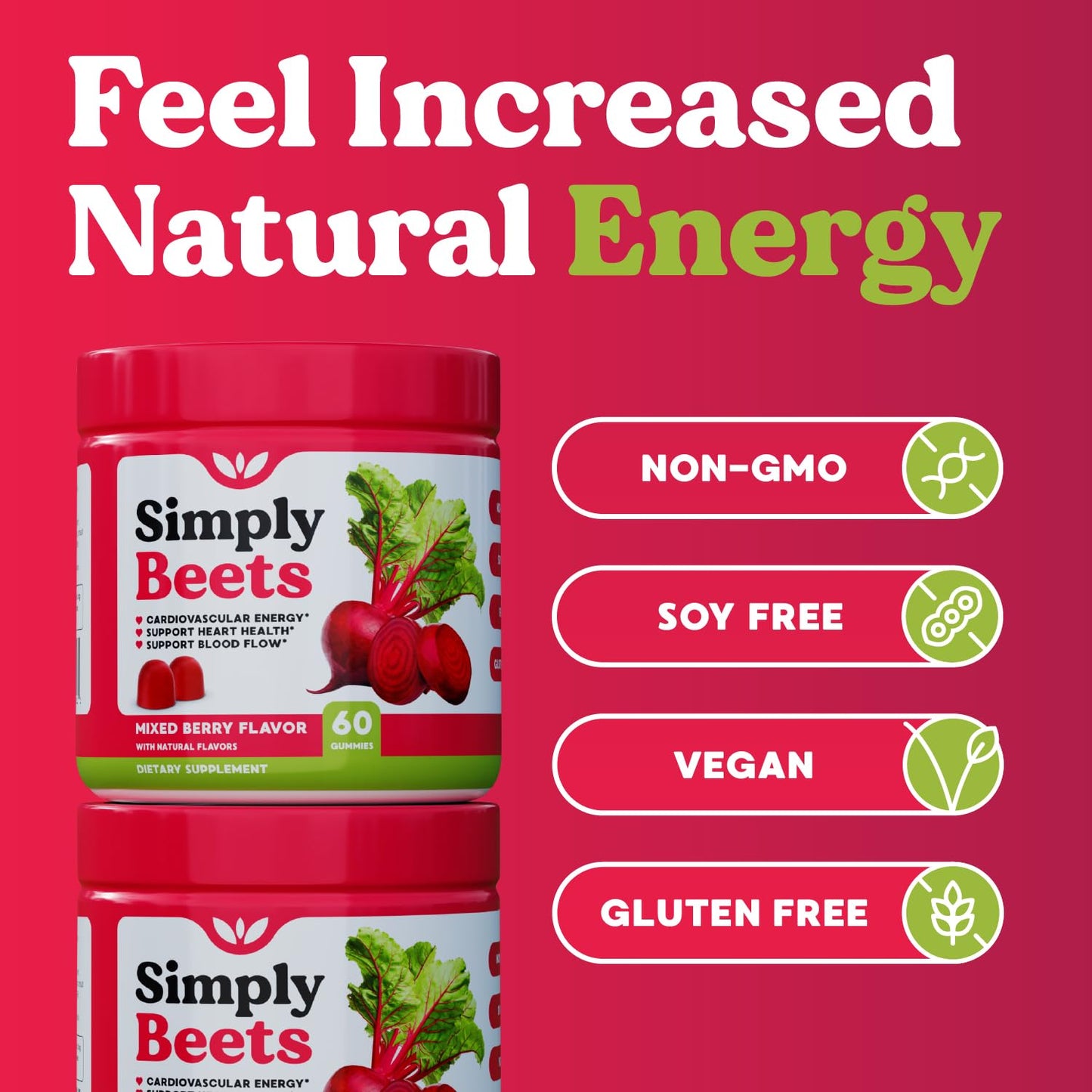 Simply Beets Beet Gummies with CoQ10 & Grape Seed Extract, 180 Gummies
