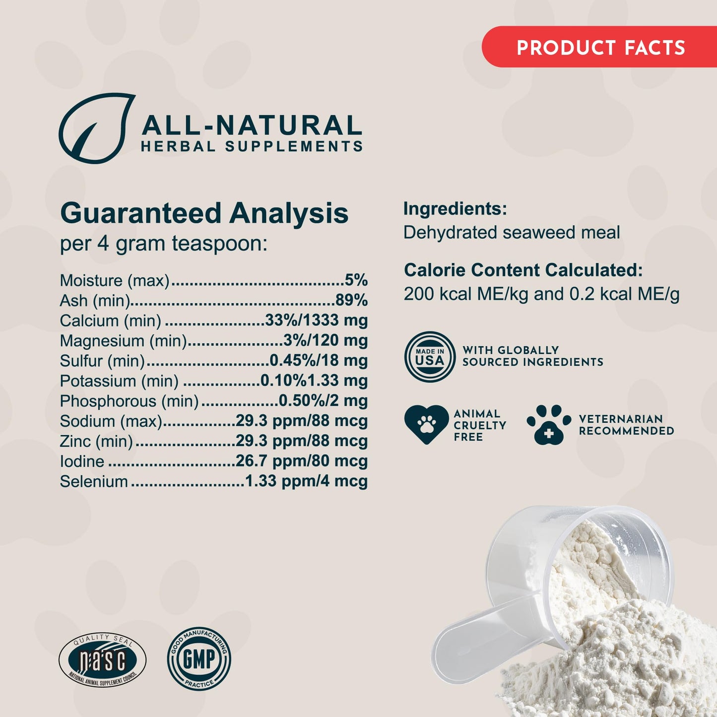 Animal Essentials Seaweed Calcium Supplement for Dogs & Cats, Powder, 24-Count