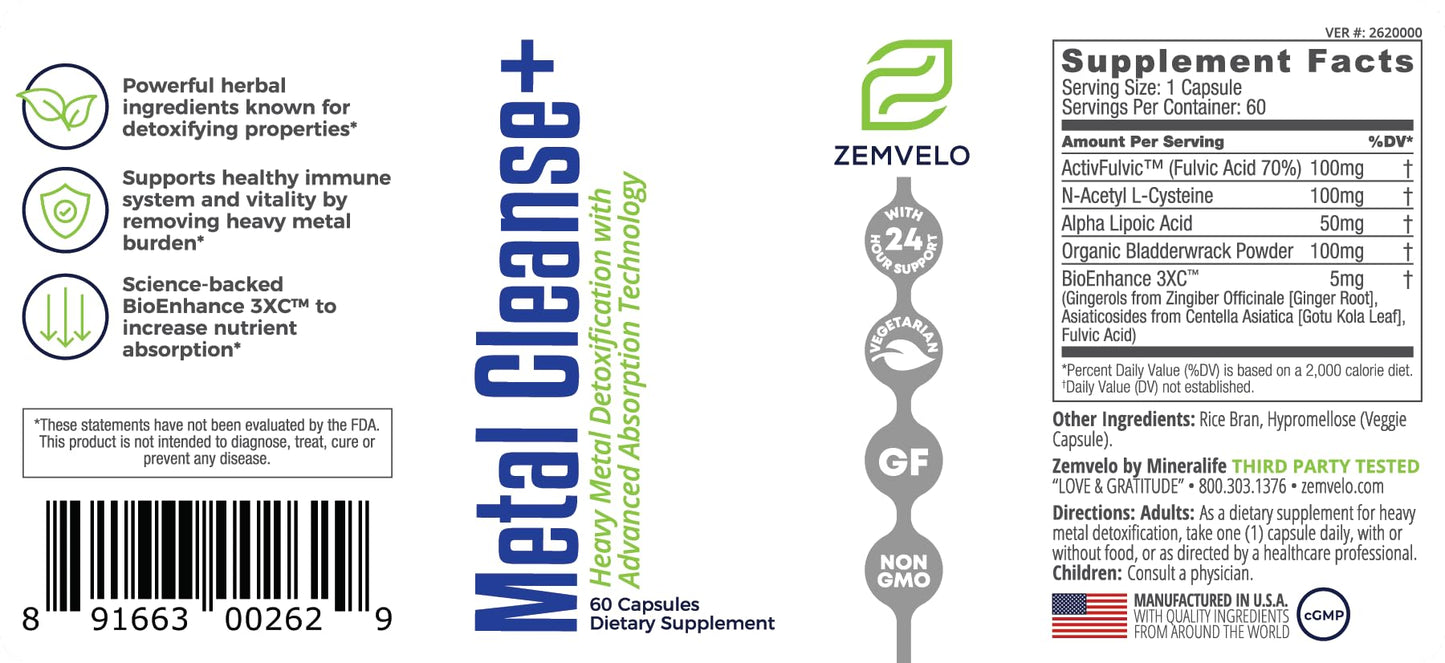 Zemvelo Metal Cleanse+ Capsule, 60 Count