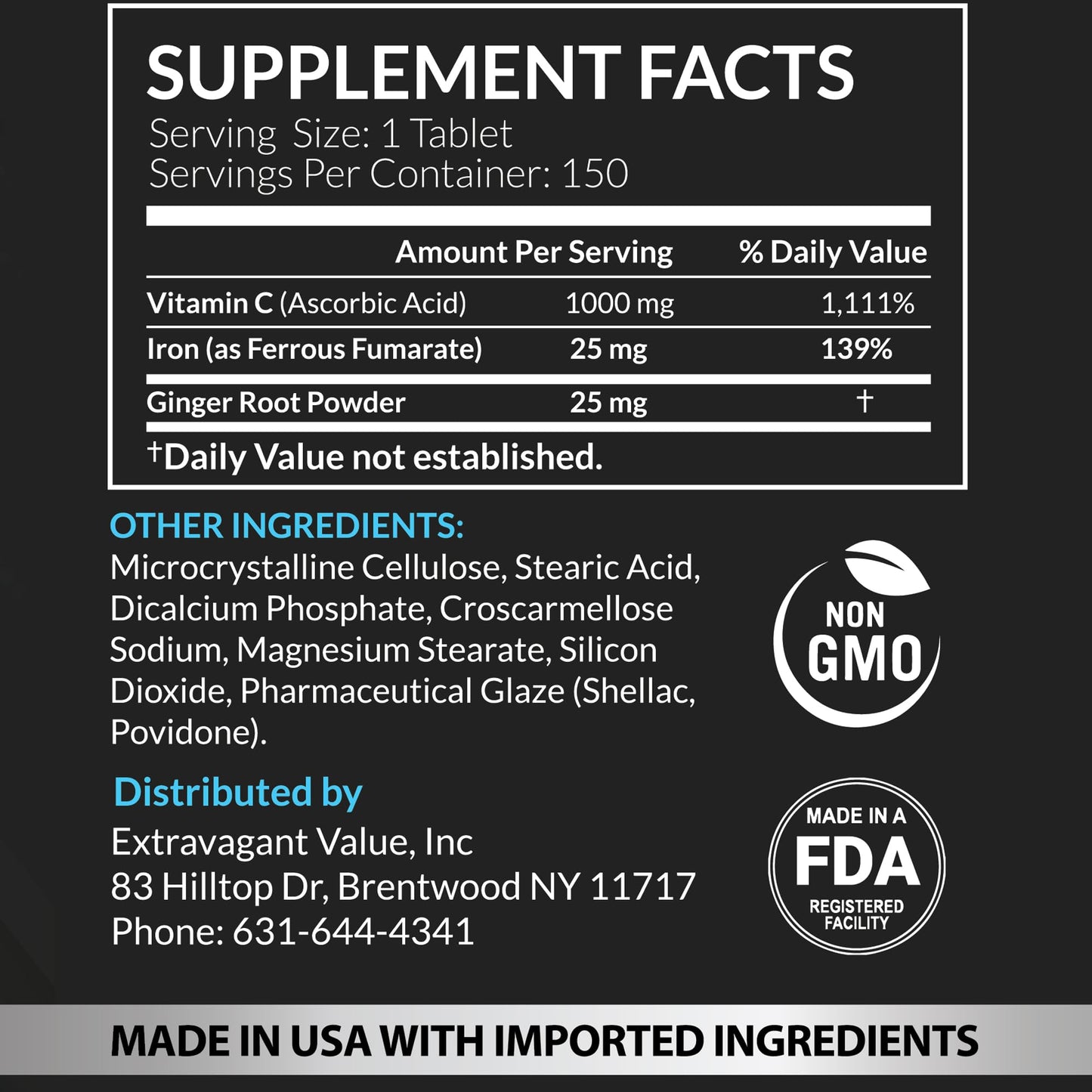 Extravagant Value Ferrous Fumarate Iron Supplement Tablet, 150 Count