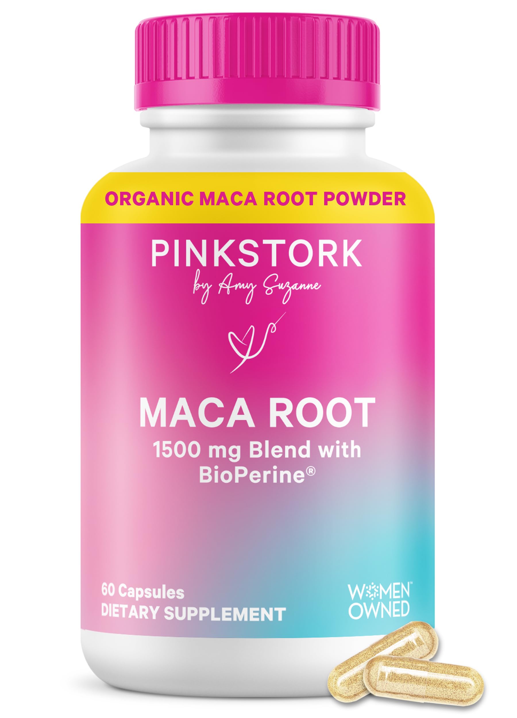 Pink Stork Maca Root Capsules for Women, Organic Maca with BioPerine, 60 Capsules