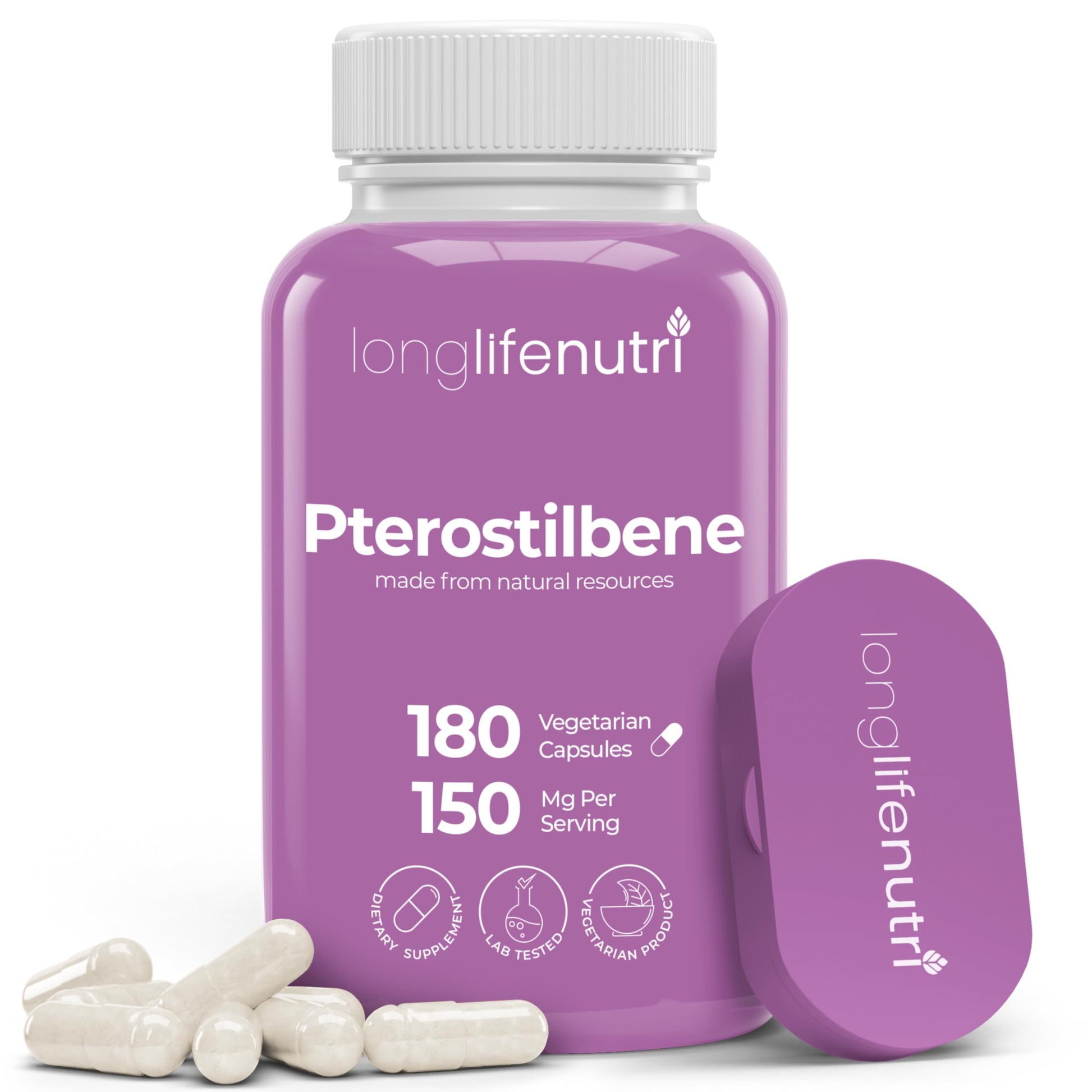 LongLifeNutri Pterostilbene Supplement 150mg Capsule, 180 Count