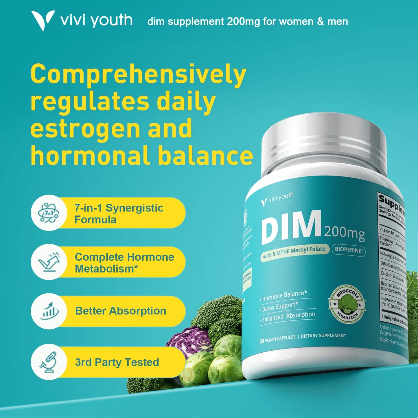VIVI Youth DIM Supplement 200 mg Capsule, 60 Capsules