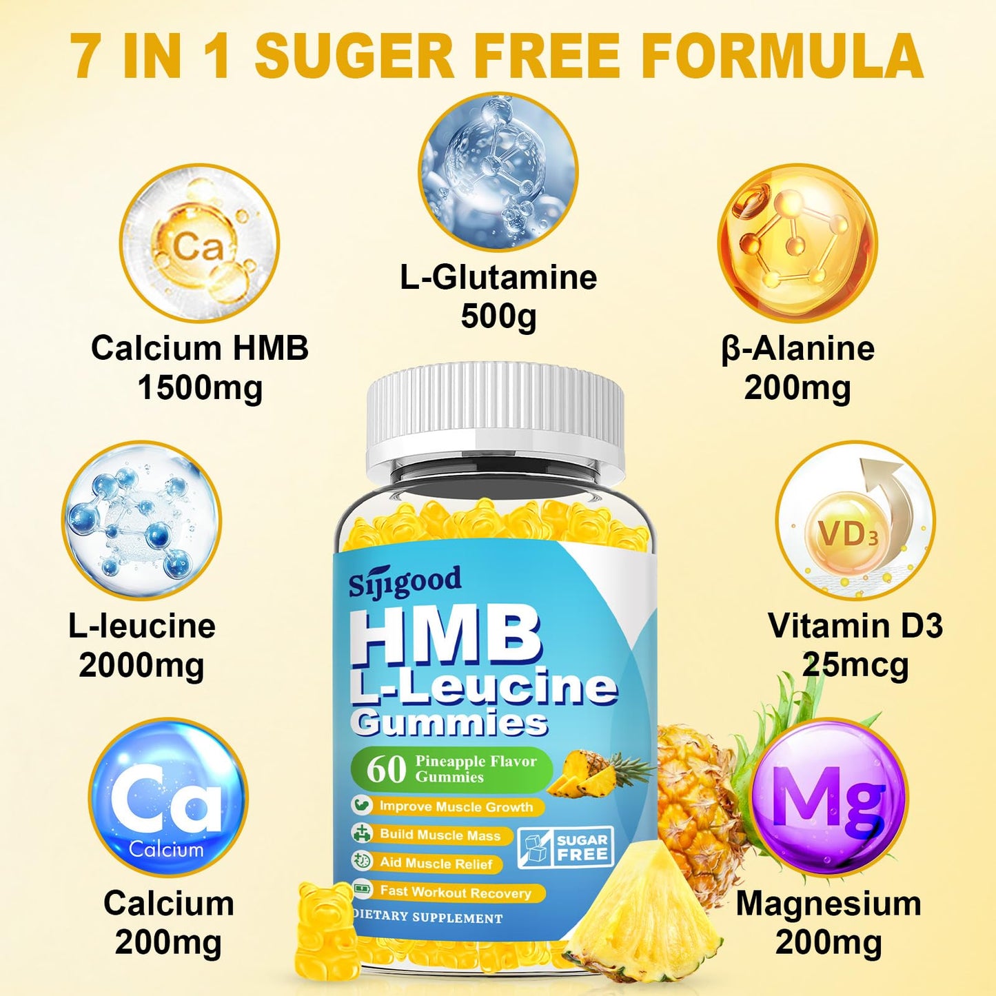 Sijigood HMB and L-Leucine with Vitamin D3, Gummies, 120 Count