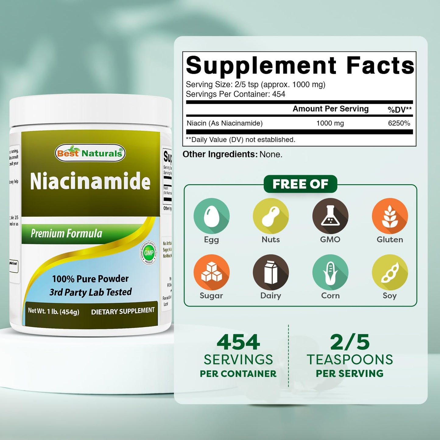 Best Naturals Niacinamide (Vitamin B3) Pure Powder 16 Ounce