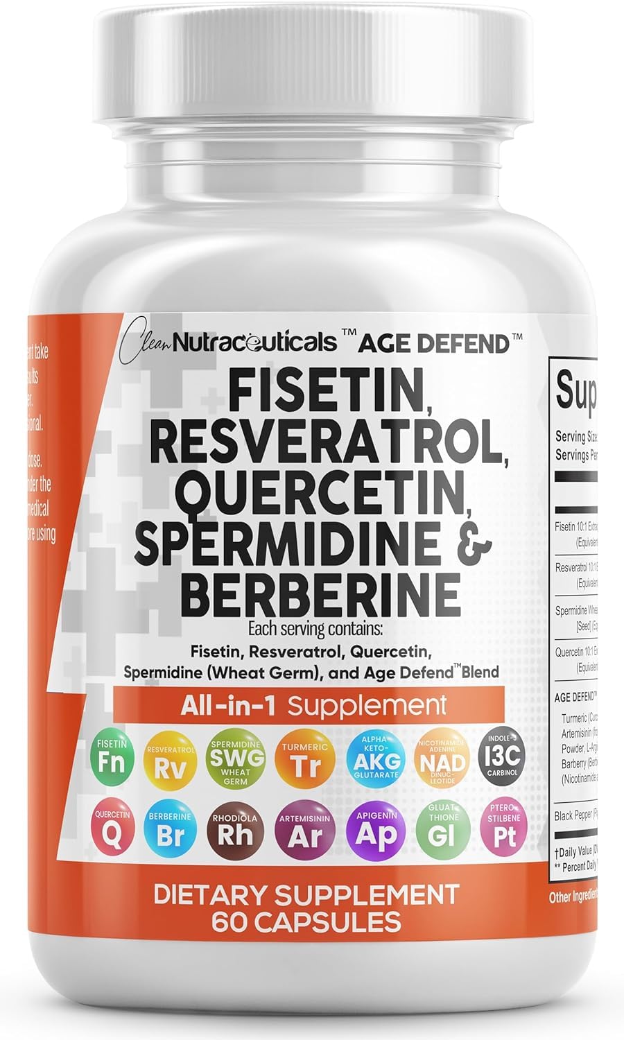 Clean Nutraceuticals Fisetin Quercetin Resveratrol Spermidine - Longevity Supplement with NAD Berberine Apigenin Capsules 60 Count