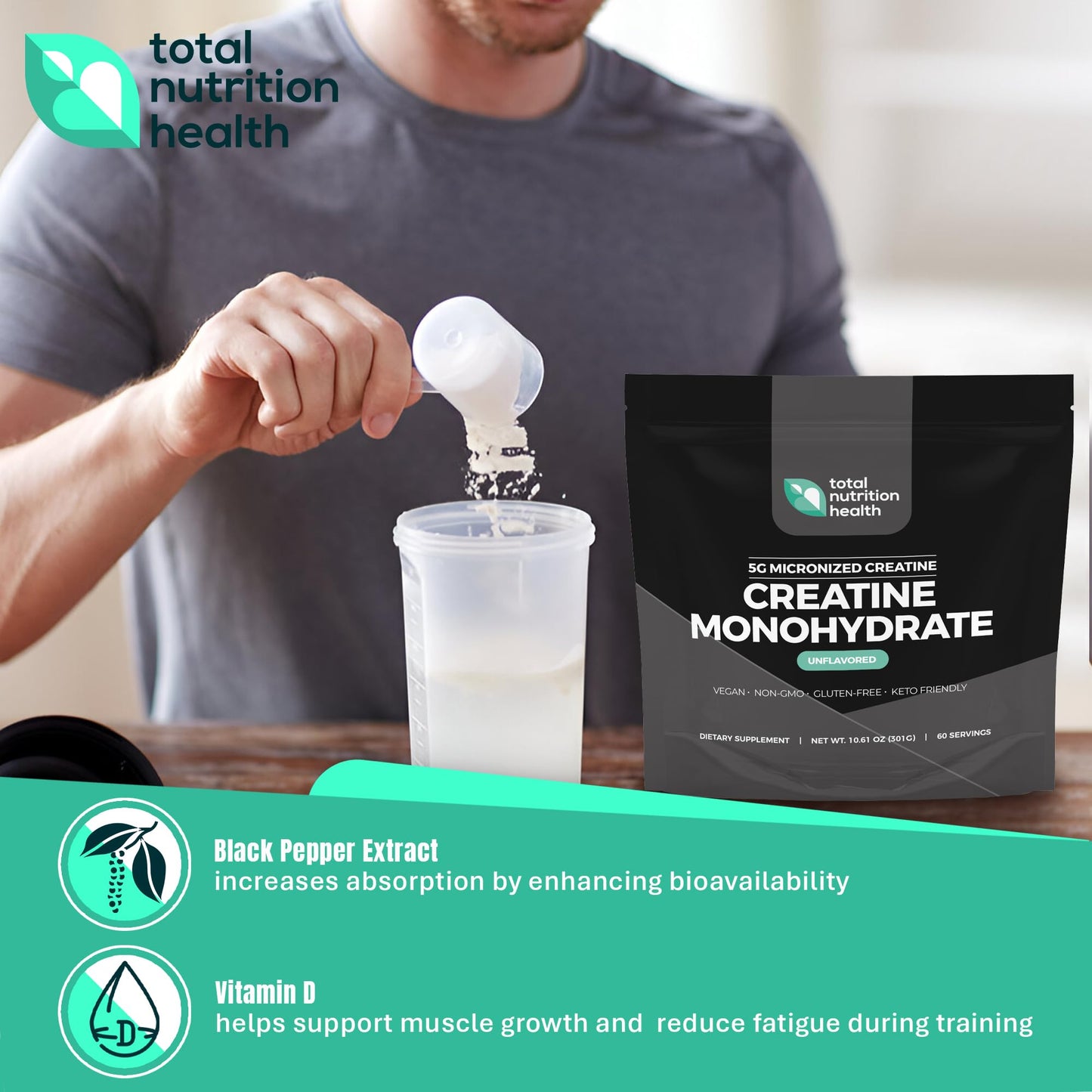 Total Nutrition Health Creatine Monohydrate Powder, 10.61 Ounces