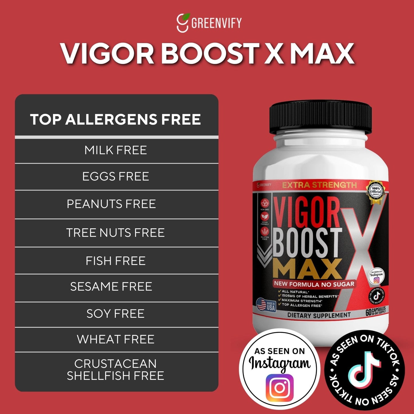 GREENVIFY Vigor Boost Max Extra Strength Organic Maca Root Supplement Black Red Yellow Maca 60 Capsules