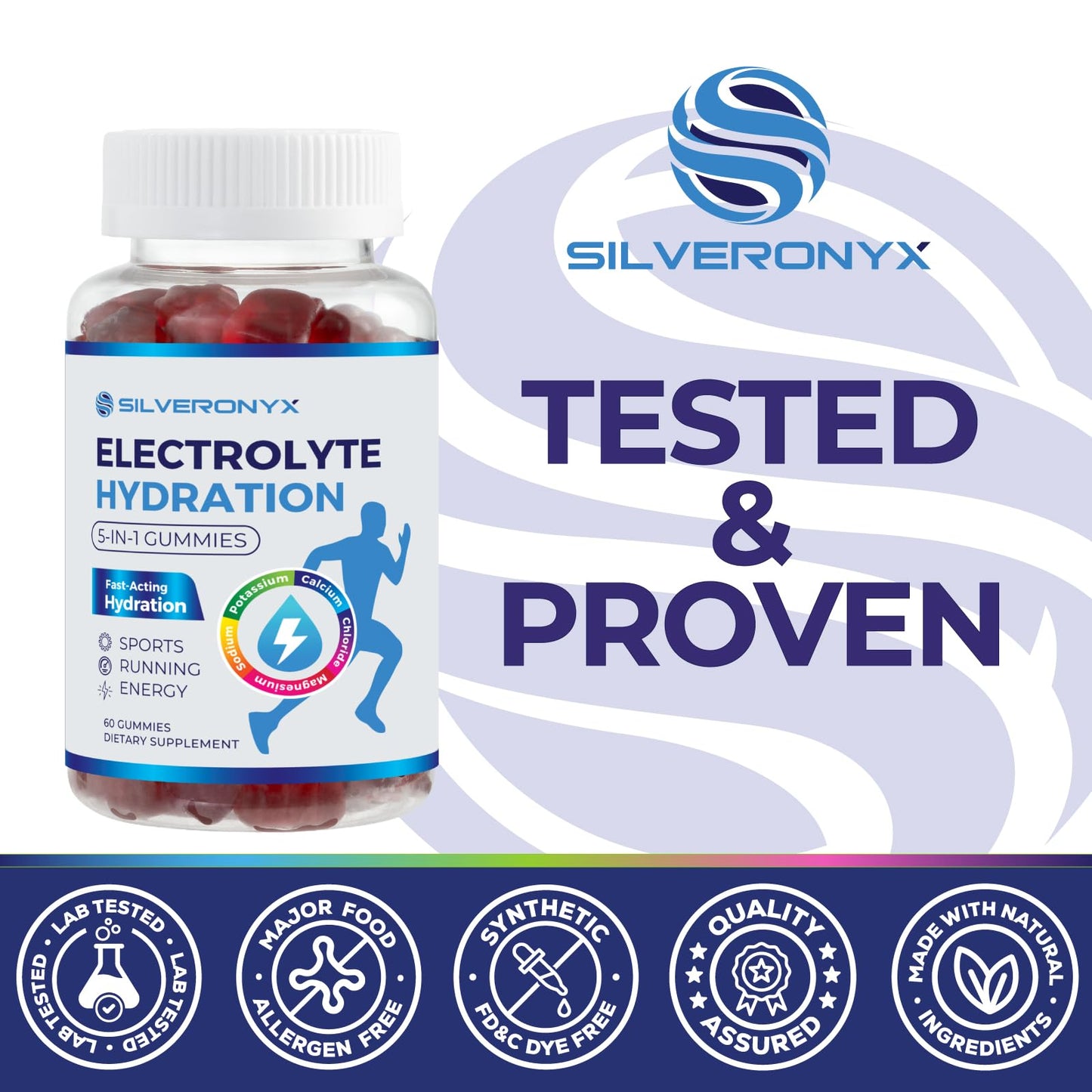 SILVERONYX Electrolyte Hydration Gummies Raspberry Flavor, 60 Gummies