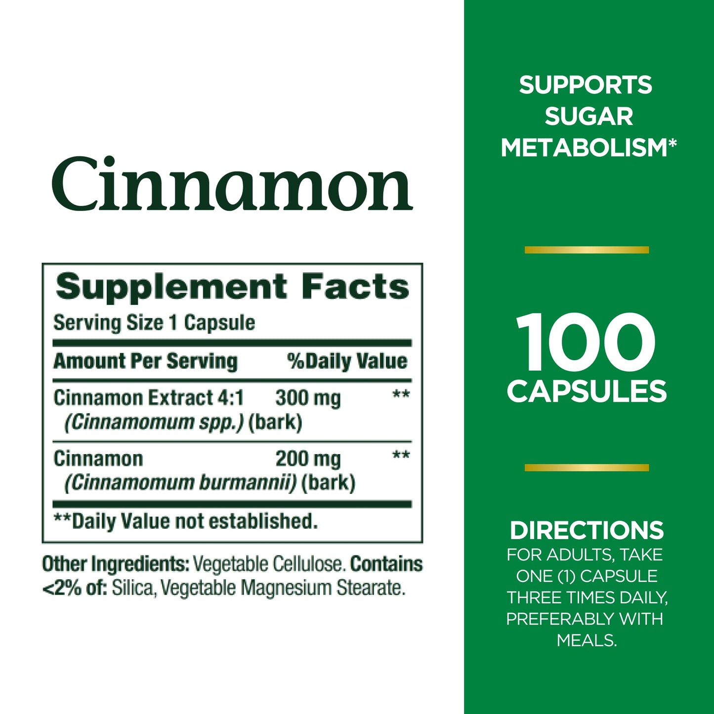 Nature's Bounty Cinnamon Capsules 200 Count