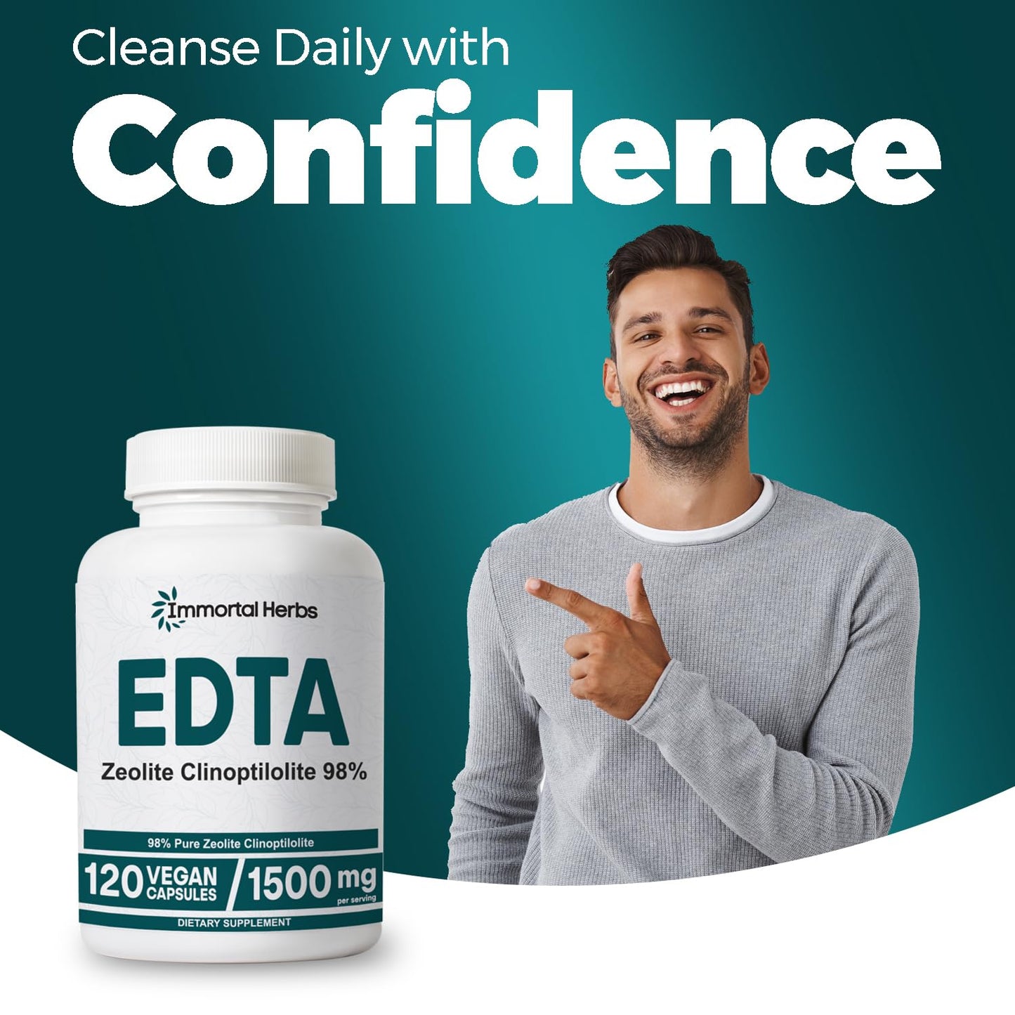 Immortal Herbs EDTA Capsules 1500mg with Zeolite 98% and Milk Thistle, 120 Capsules