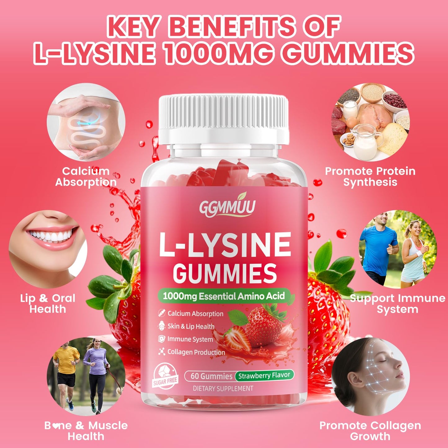 GGMMUU L-Lysine Gummies 1000mg, 120 Count