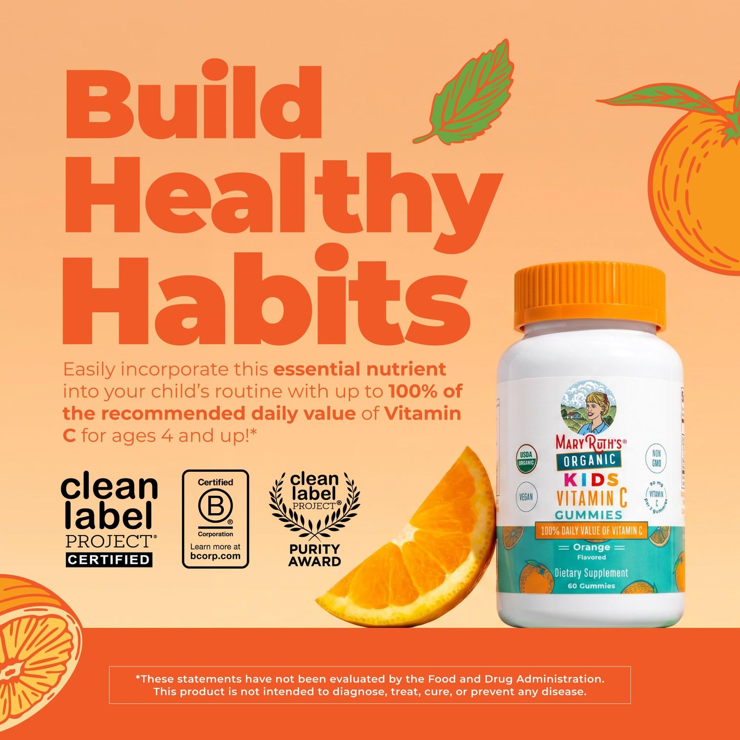 MARYRUTH'S Kids Vitamin C Gummies, 60 Gummies