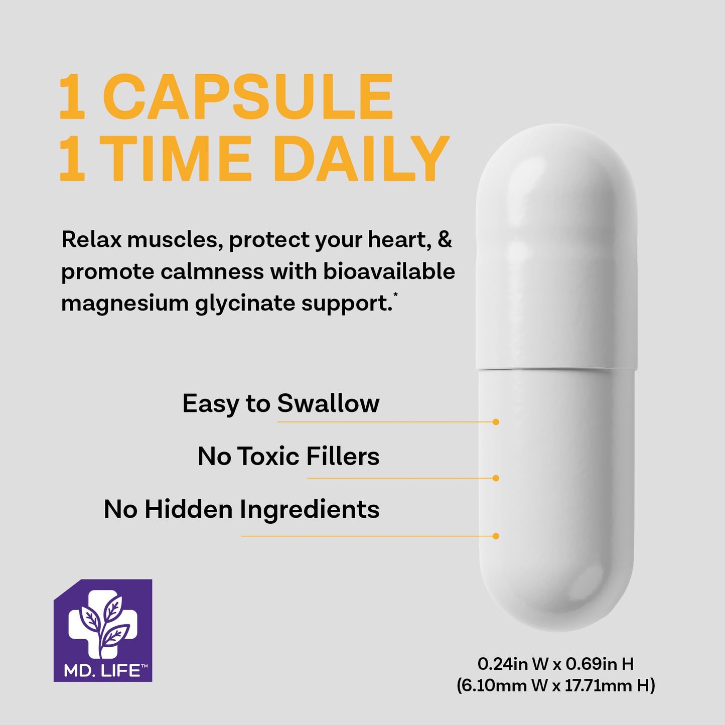 MD.LIFE Magnesium Glycinate Capsule, 1 Count