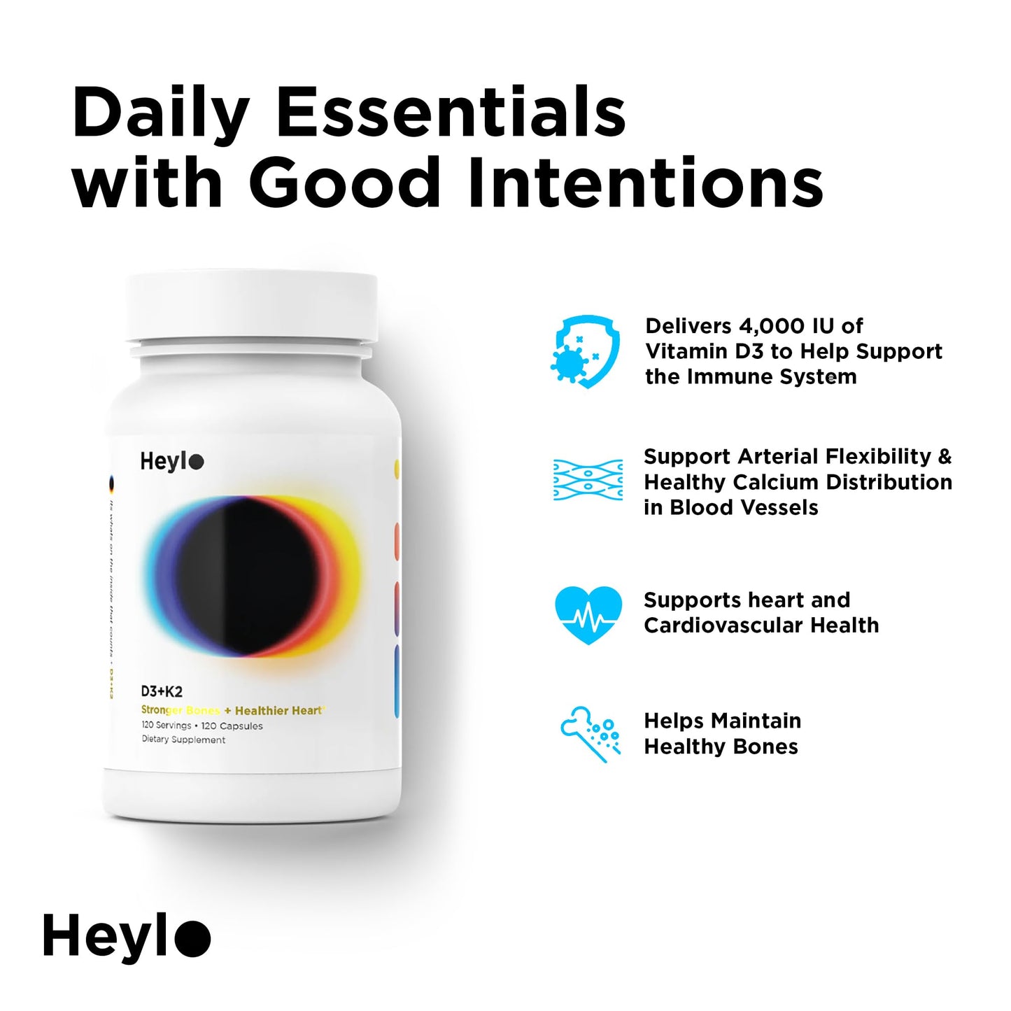 Heylo Health Vitamin D3 + K2 Supplement 120 Capsules
