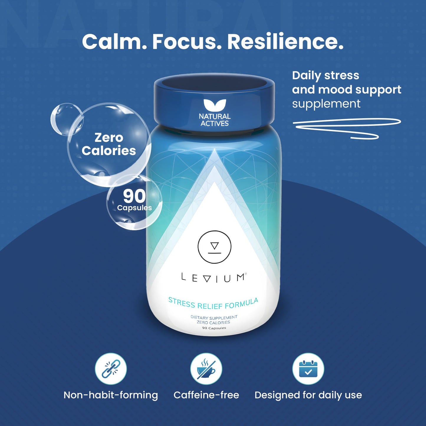 Levium Stress Supplement for Calm & Mood Support Capsules, 90 Count