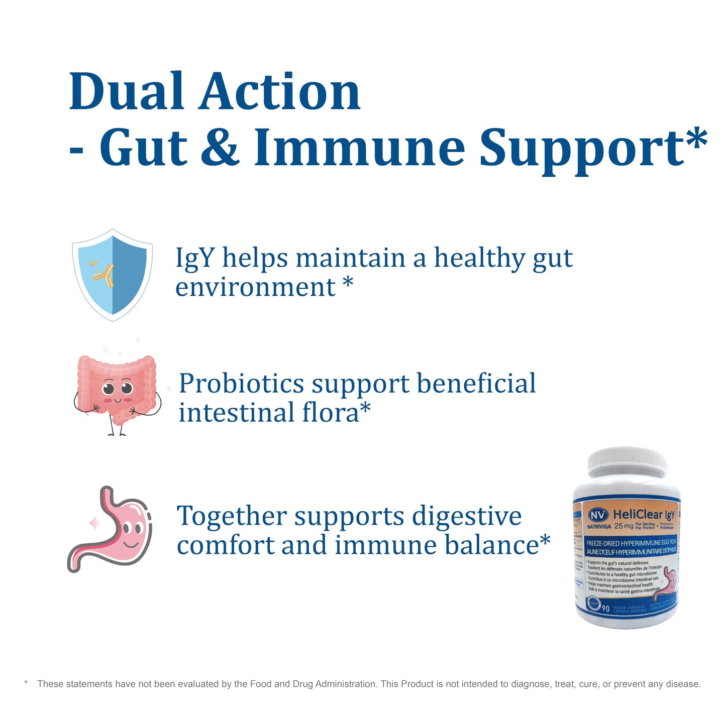 NATRIVIGA Heliclear IgY Immunoglobulins + Probiotics – Dual-Action Formula for Premium Immune & Gut Health Support – Freeze-Dried Hyperimmune Egg Yolk Extract with 60 Billion CFU, 90 Capsules