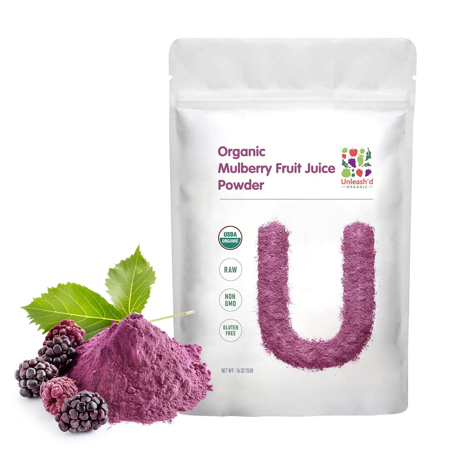 UNLEASH'D ORGANIC Mulberry Juice Powder 16 Count