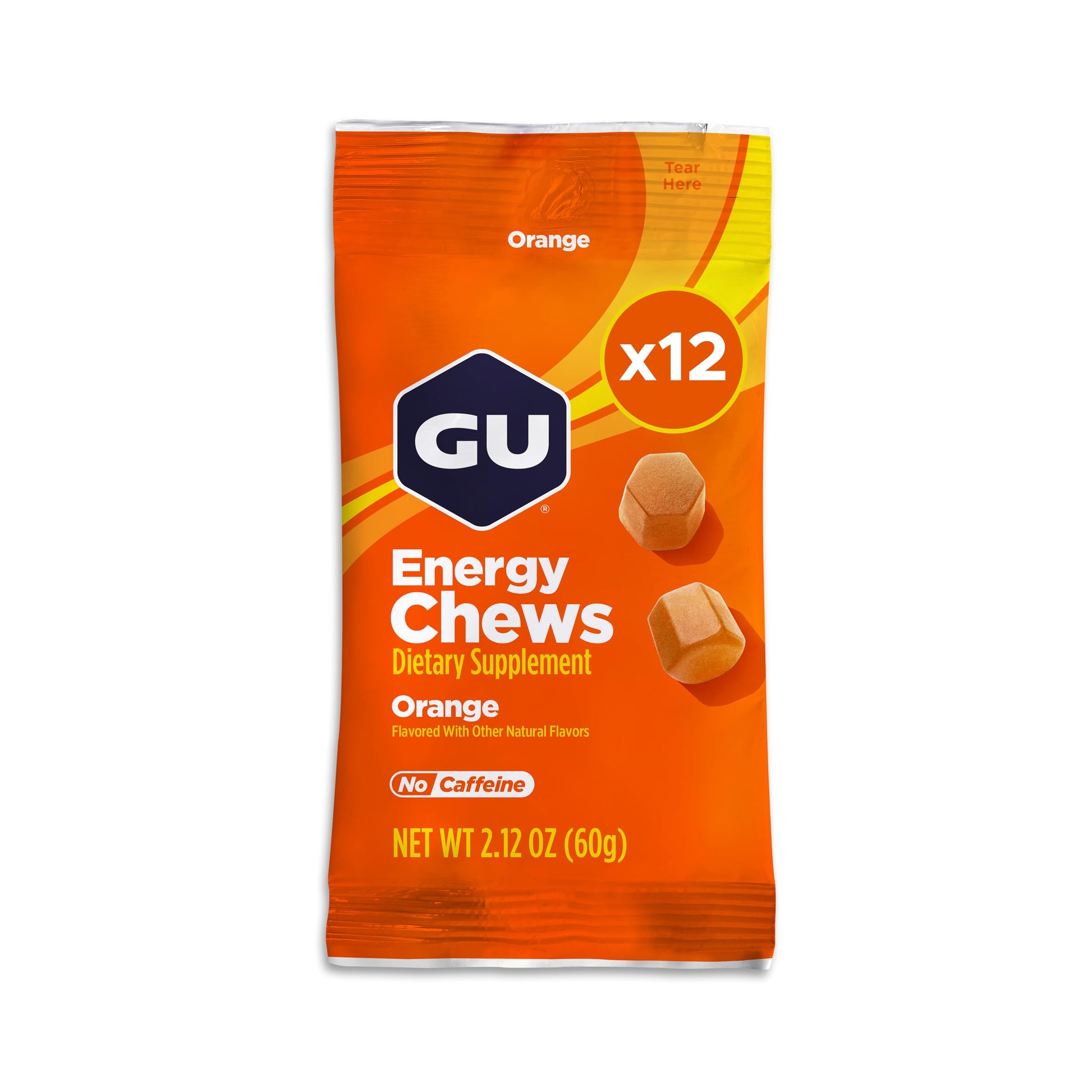 GU Energy Energy Chews Gummy, Orange, 1 Count (12 Bags)