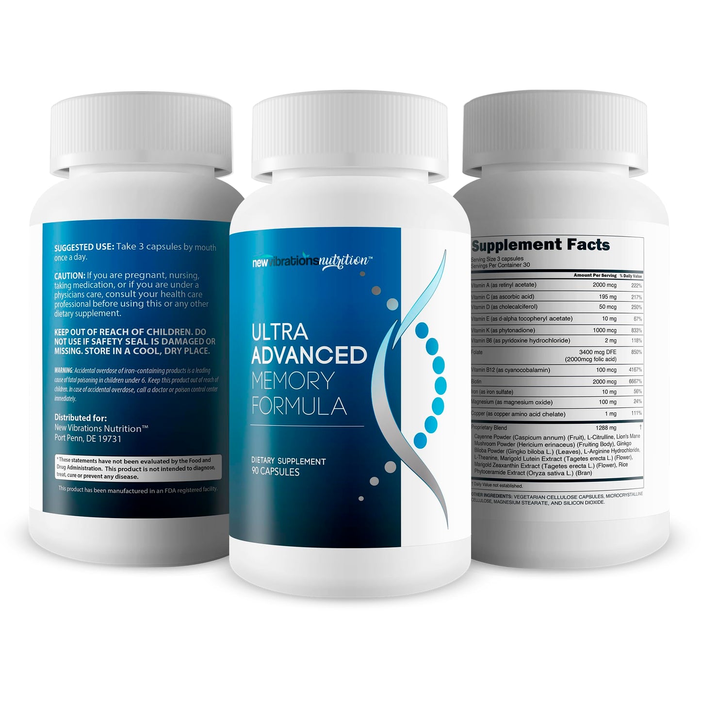 New Vibrations Nutrition Ultra Advanced Memory Formula Capsules 90 Count