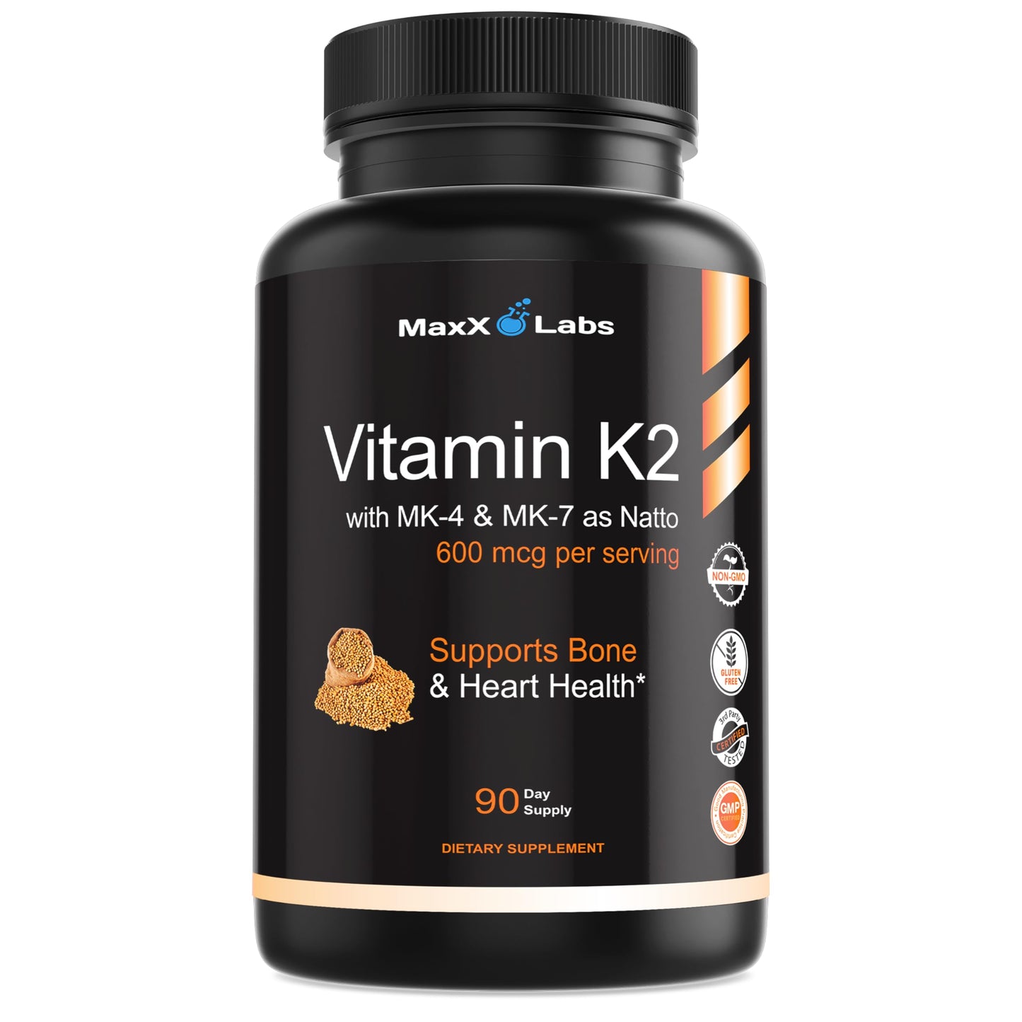 MaxX Labs Vitamin K2 Supplement Full Spectrum K2-MK7, MK4 & Vitamin D Capsule, 90 Capsules
