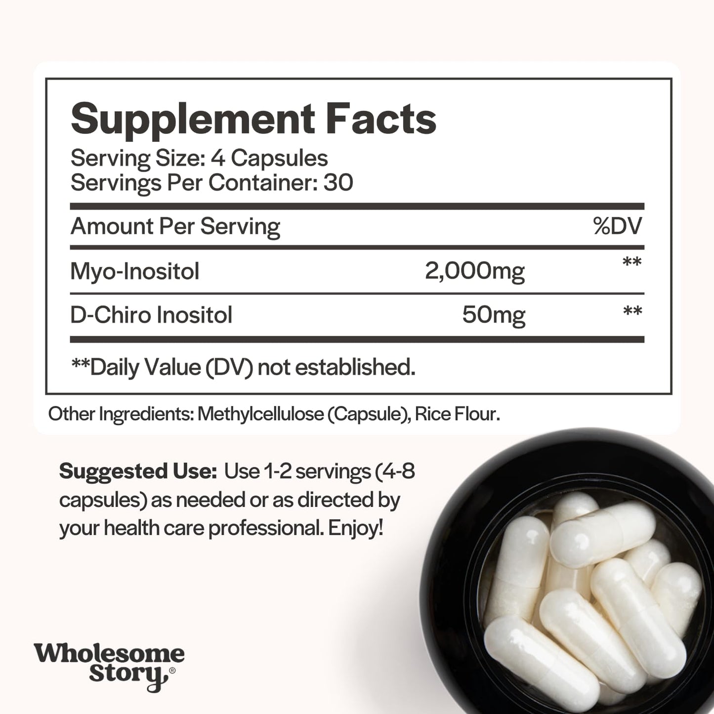 Wholesome Story Myo-Inositol & D-Chiro Inositol Supplement for Women 120 Capsules