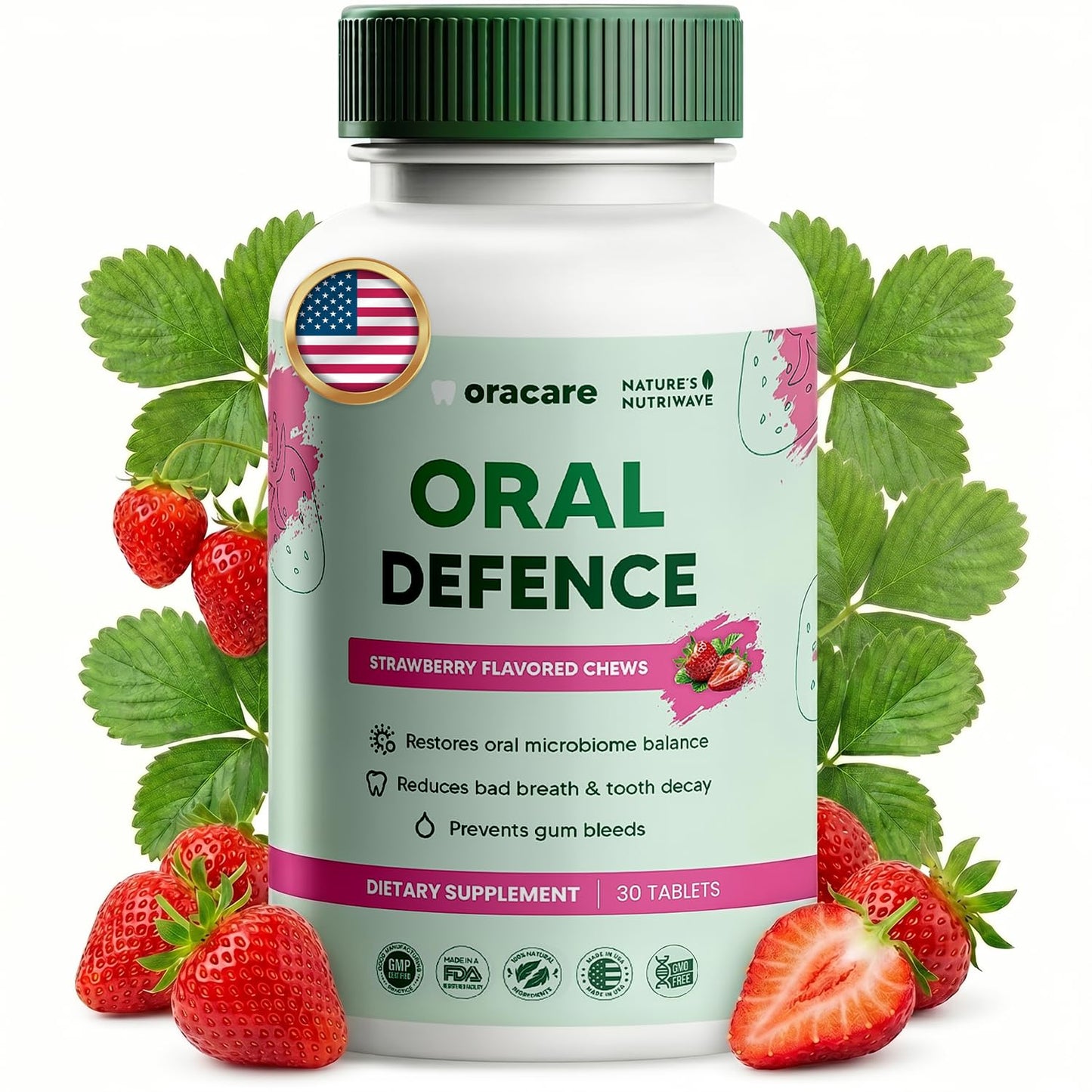 Nature’s NutriWave Oracare Daily Oral Support with Enzymes, Hydroxyapatite, Xylitol & 3-Strain Probiotic Blend – Non-GMO Stimulant-Free Formula – 30 Tablets