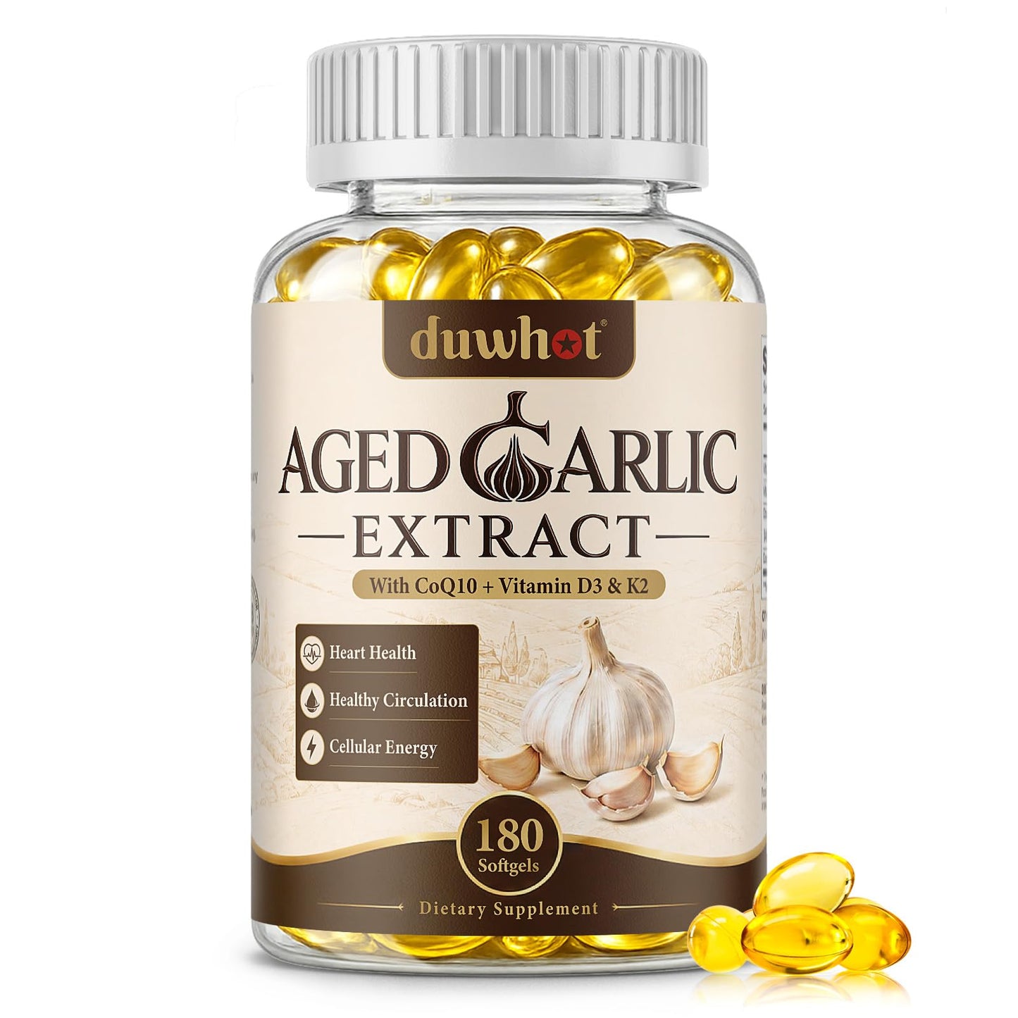 duwhot Odorless Aged Garlic Extract Softgels, 180 Count