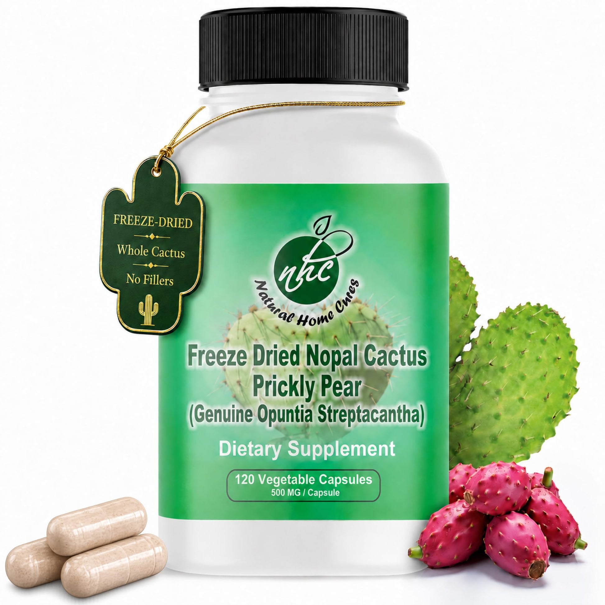 Natural Home Cures Premium Freeze-Dried Nopal Cactus Capsules, 120 Count