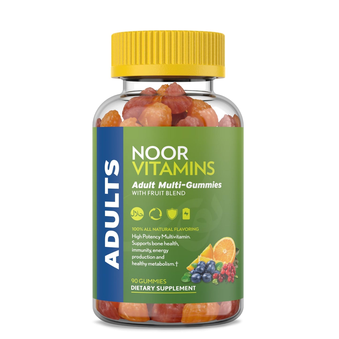 Noor Vitamins Halal Adult Multivitamin Gummy with Organic Fruit Blend for Men and Women 90 Count