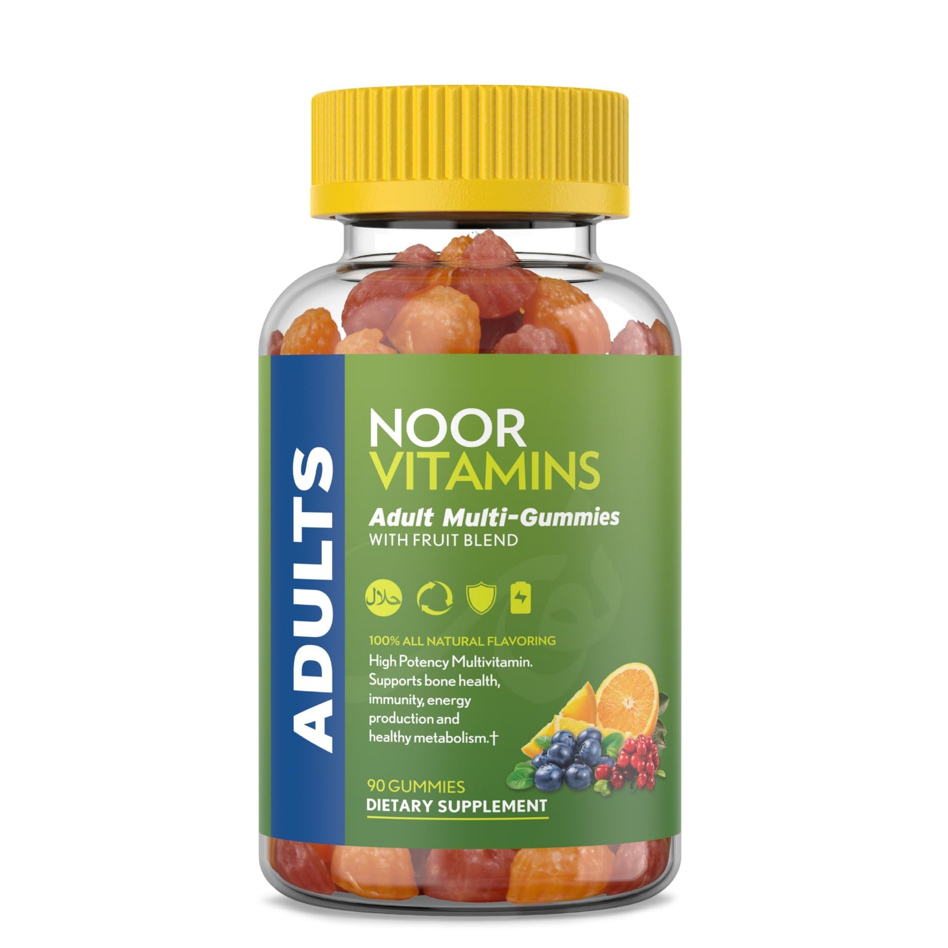 Noor Vitamins Halal Adult Multivitamin Gummy with Organic Fruit Blend for Men and Women 90 Count